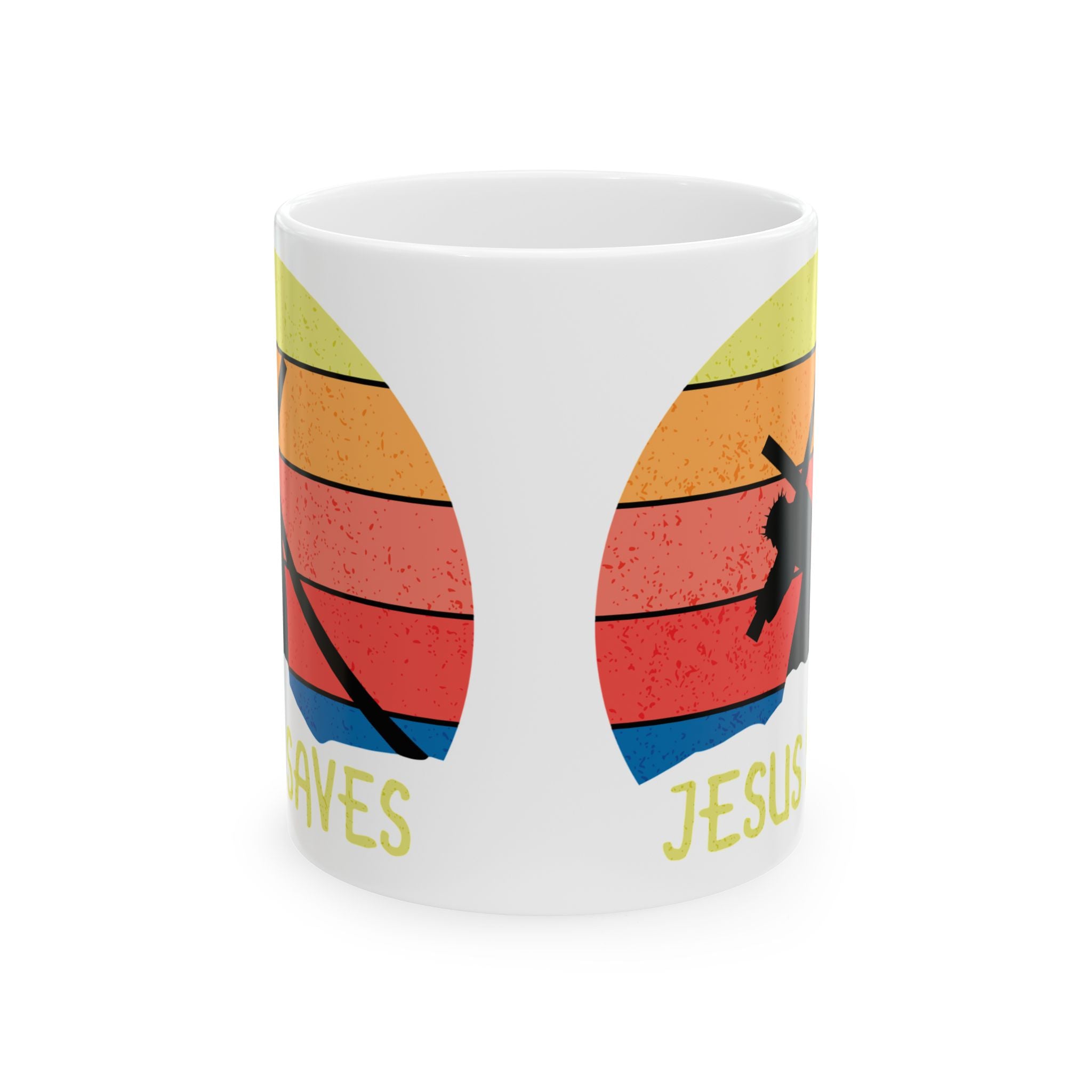 Jesus Saves Mug — Retro Sunset Christian Coffee Cup (11oz, 15oz)