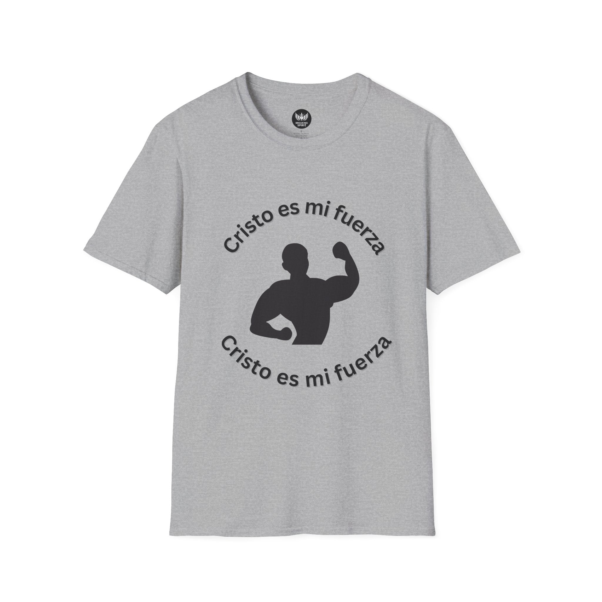 Cristo Es Mi Fuerza Tee — Spanish Christian Faith T-Shirt with Strongman Silhouette