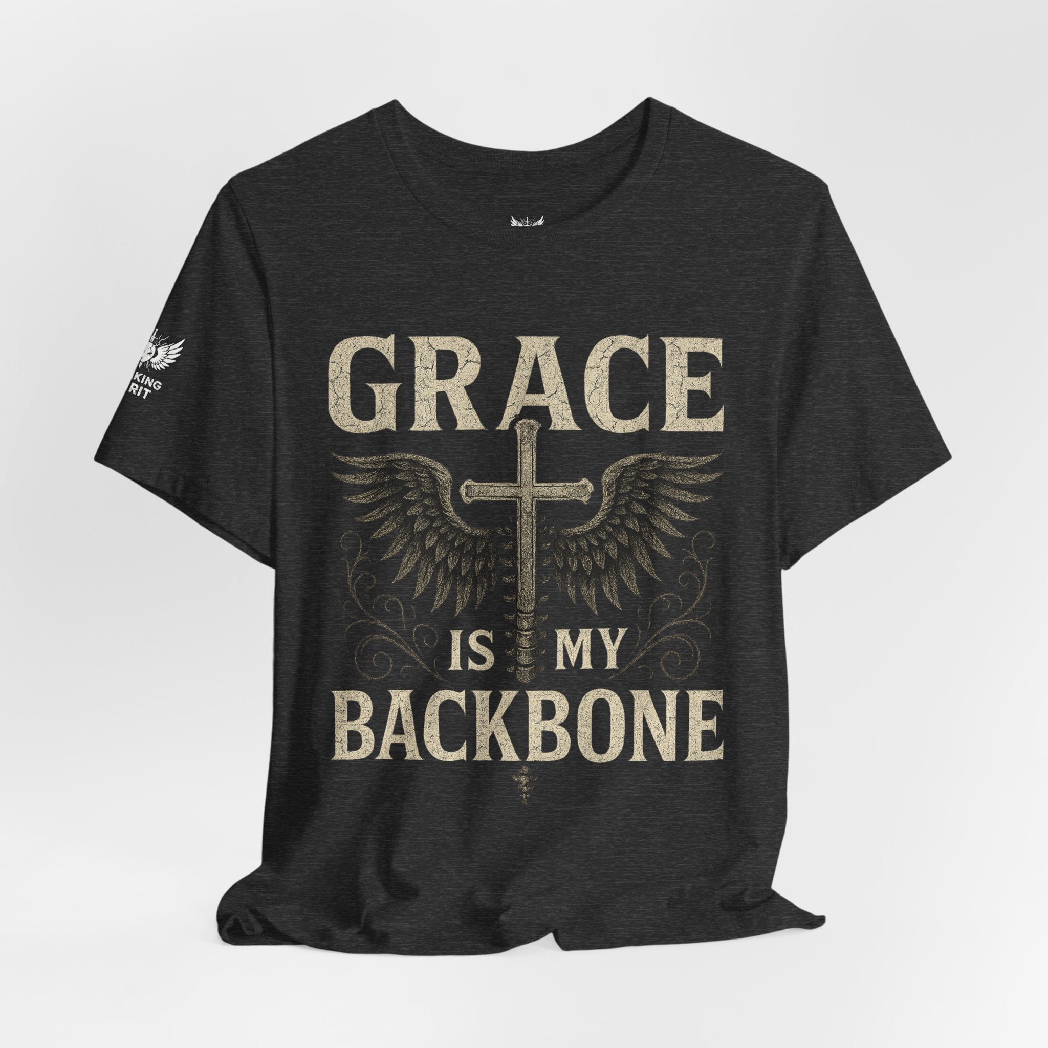 Camiseta "La gracia es mi soporte" | Camiseta de fe cristiana, Cruz vertical desgastada