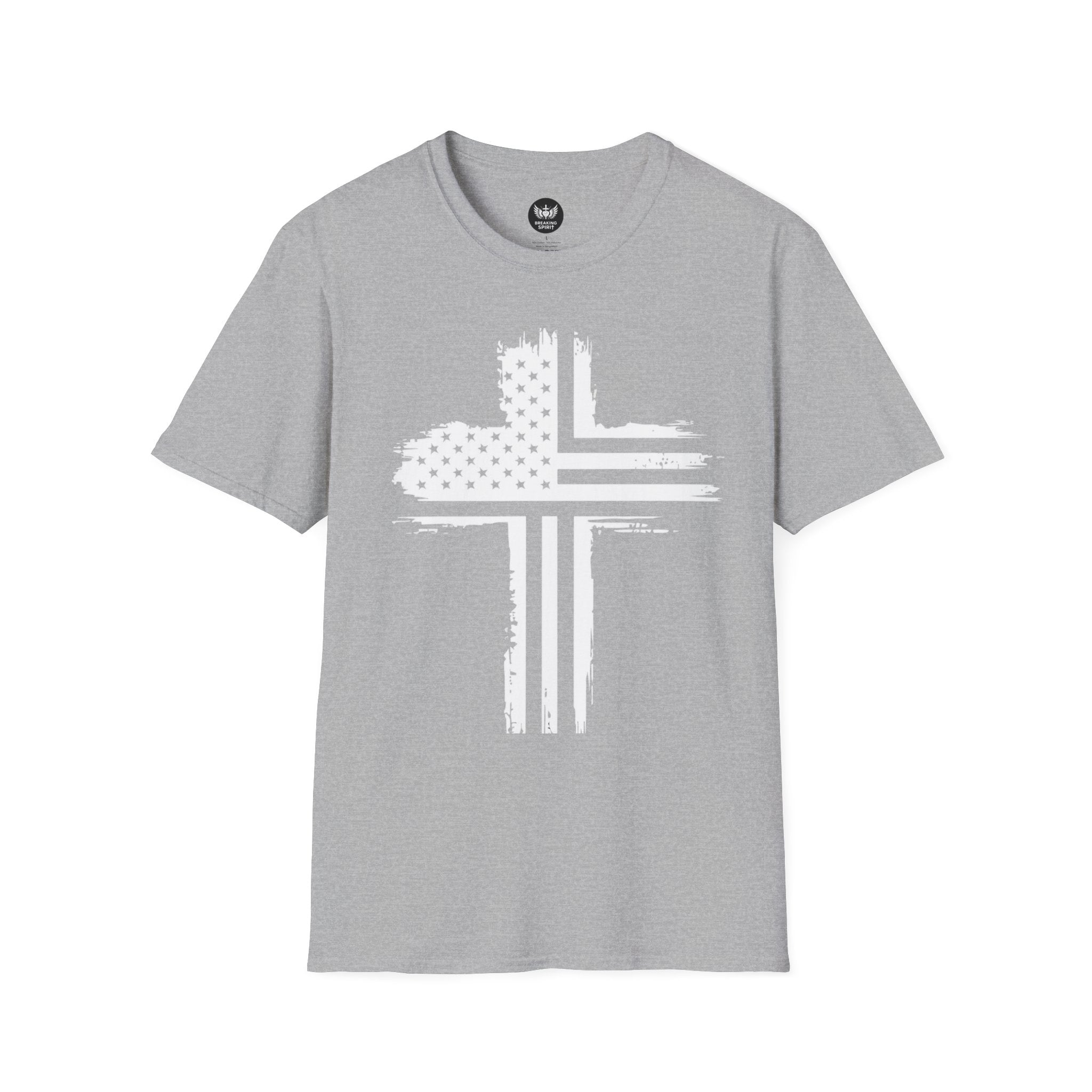 Patriotic Cross T-Shirt — Distressed American Flag Christian Tee