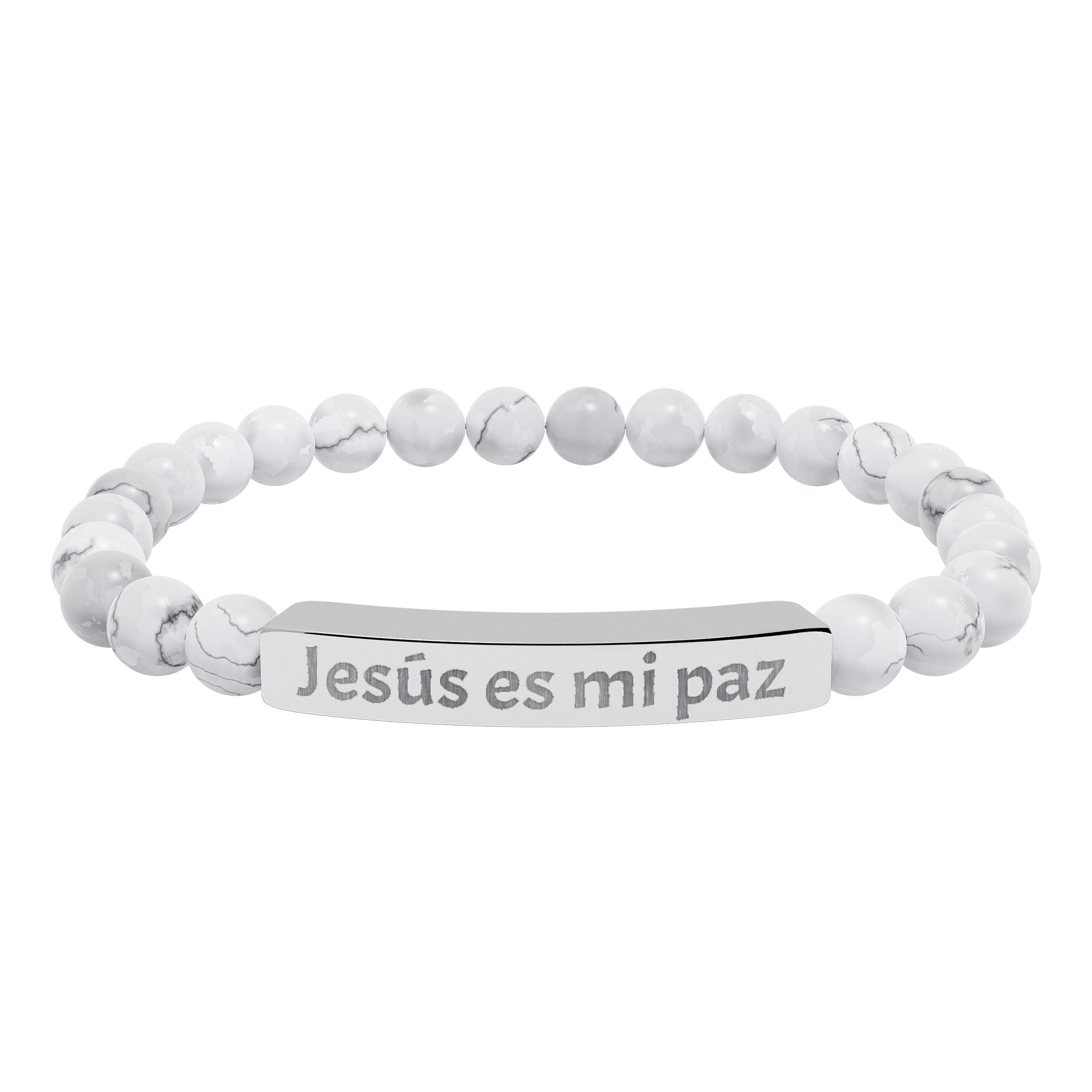 Engraved 'Jesús es mi paz' Natural Stone Bar Bracelet