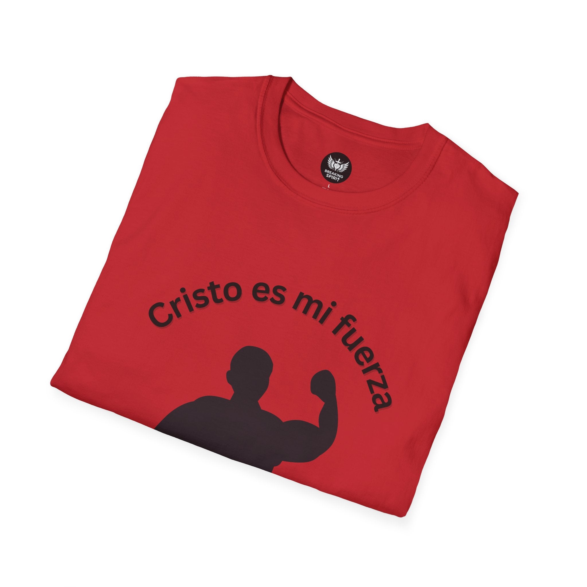 Camiseta Cristo Es Mi Fuerza — Camiseta cristiana en español con silueta de hombre fuerte