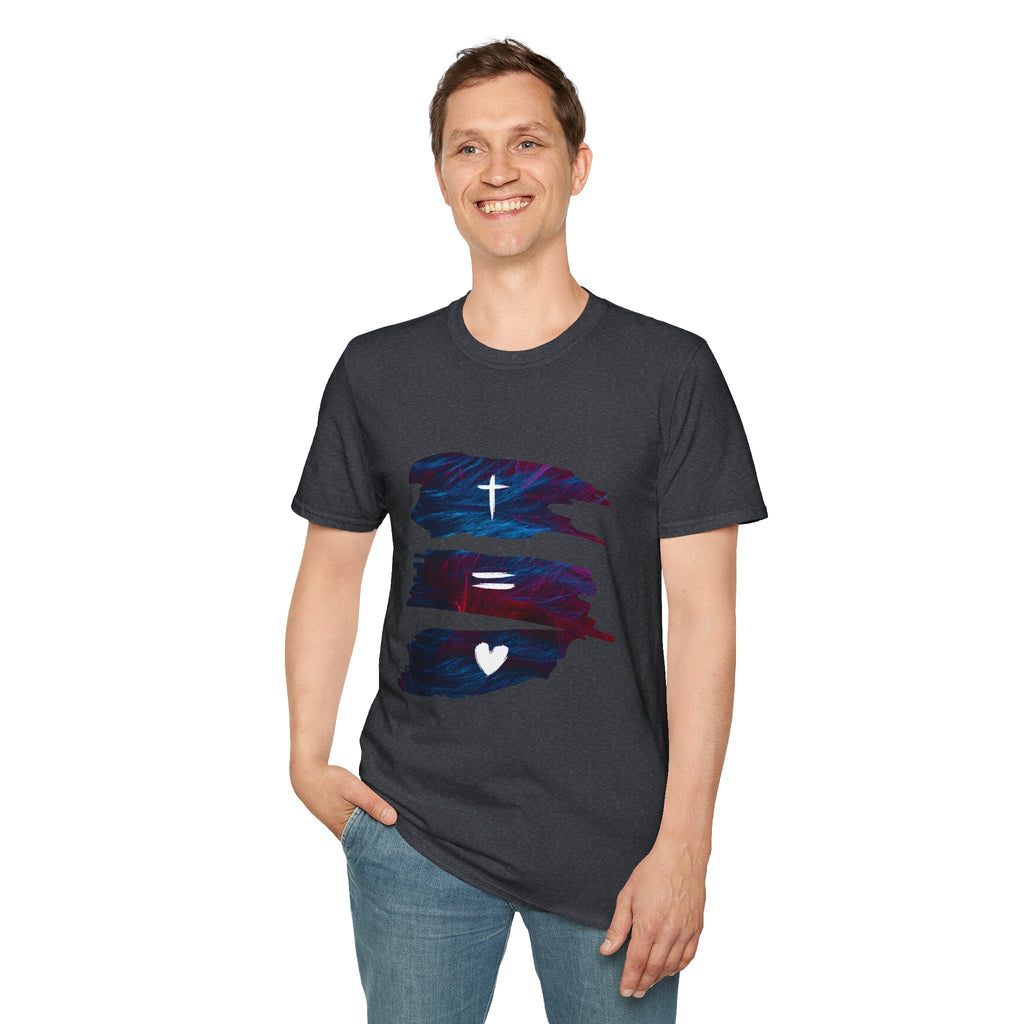 Cross, Equals, Heart shirt | Christian faith brushstroke design T-Shirt