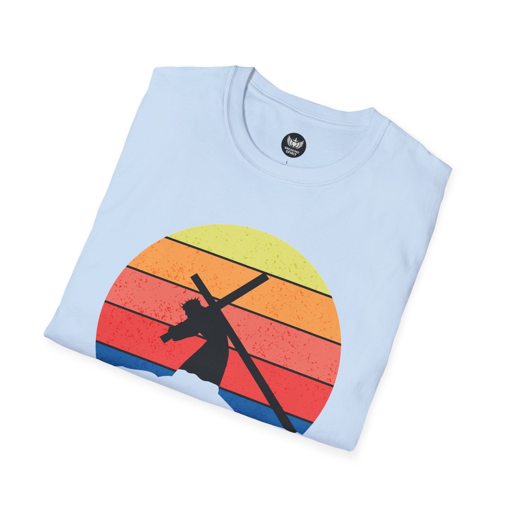 Jesus Saves Tee — Retro Sunset Cross Silhouette Christian T-Shirt