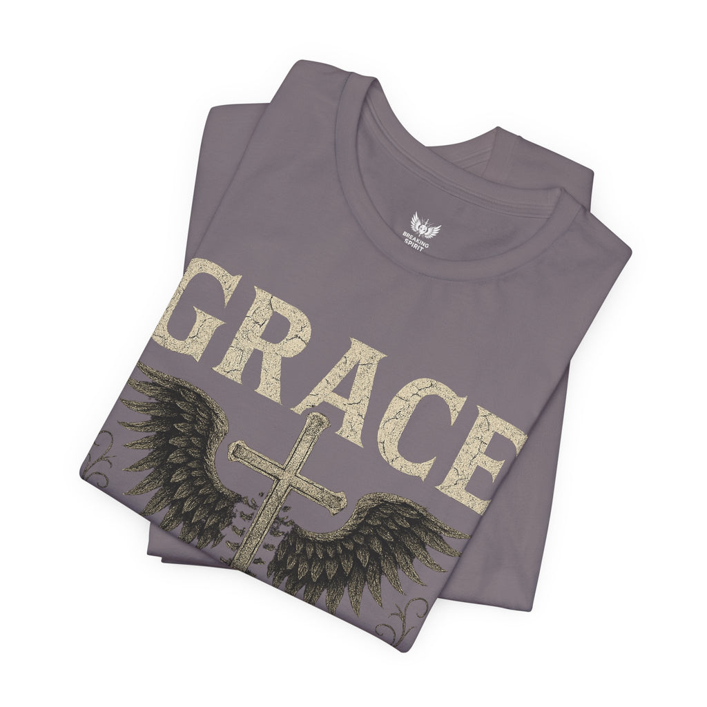 Camiseta "La gracia es mi soporte" | Camiseta de fe cristiana, Cruz vertical desgastada