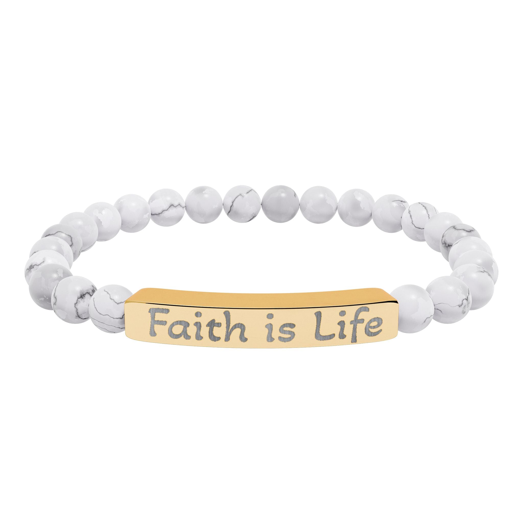 Faith is Life natural stone stretch bracelet | engraved bar bracelet