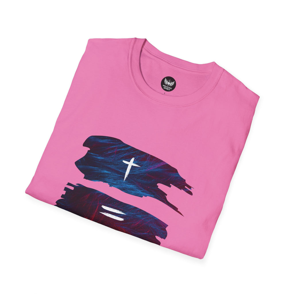 Cross, Equals, Heart shirt | Christian faith brushstroke design T-Shirt