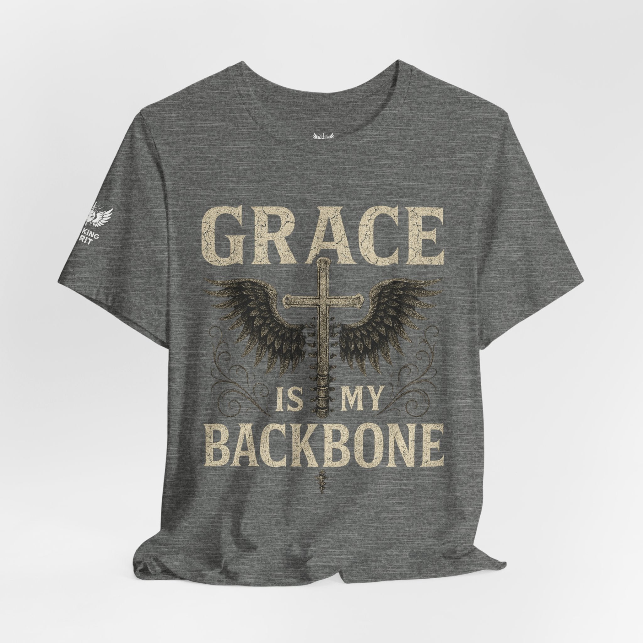 Camiseta "La gracia es mi soporte" | Camiseta de fe cristiana, Cruz vertical desgastada