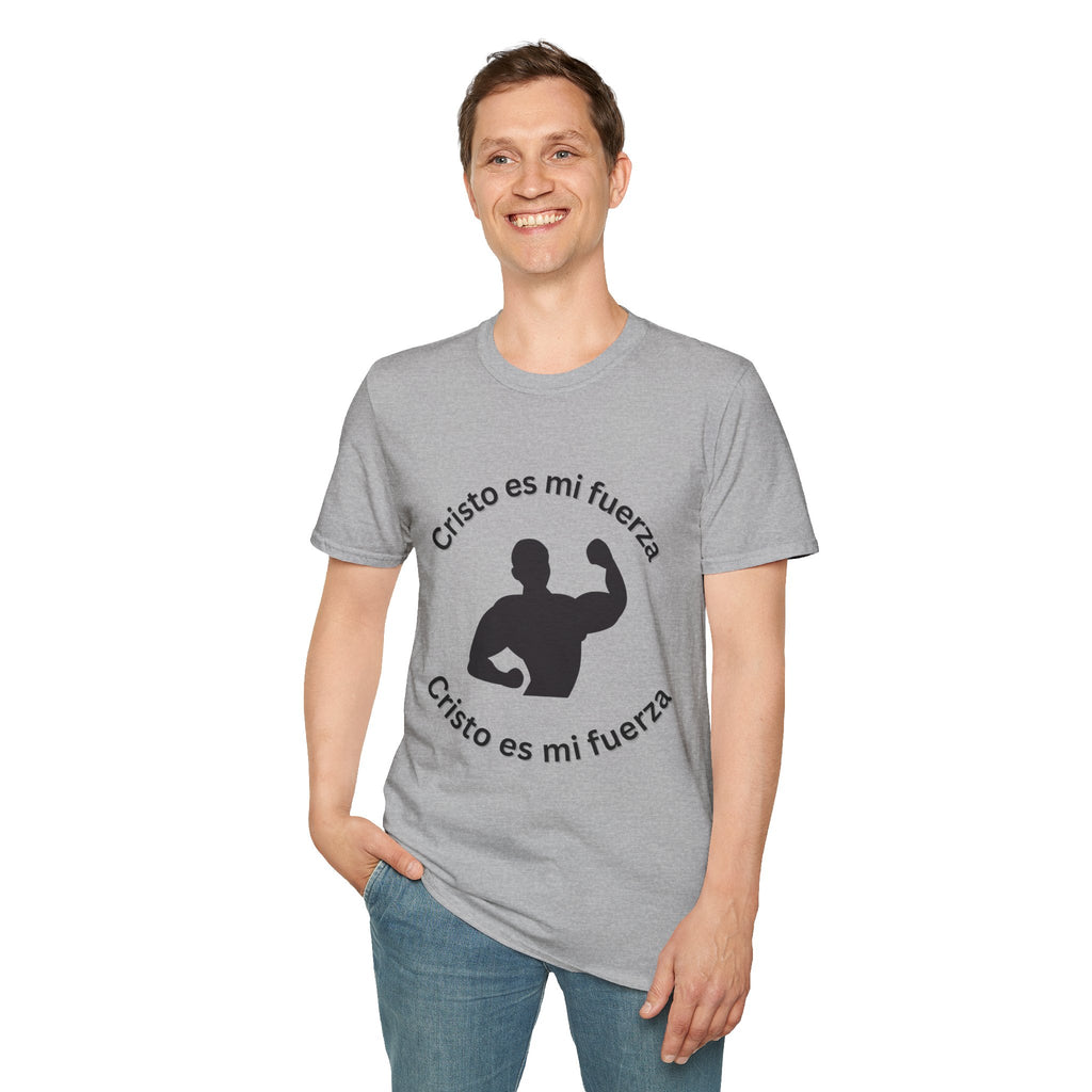 Camiseta Cristo Es Mi Fuerza — Camiseta cristiana en español con silueta de hombre fuerte