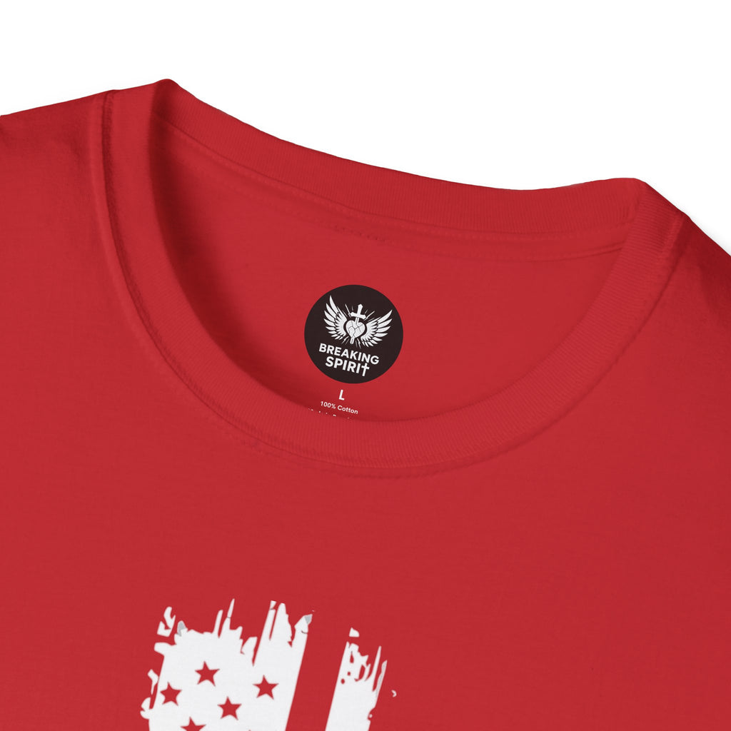 Patriotic Cross T-Shirt — Distressed American Flag Christian Tee