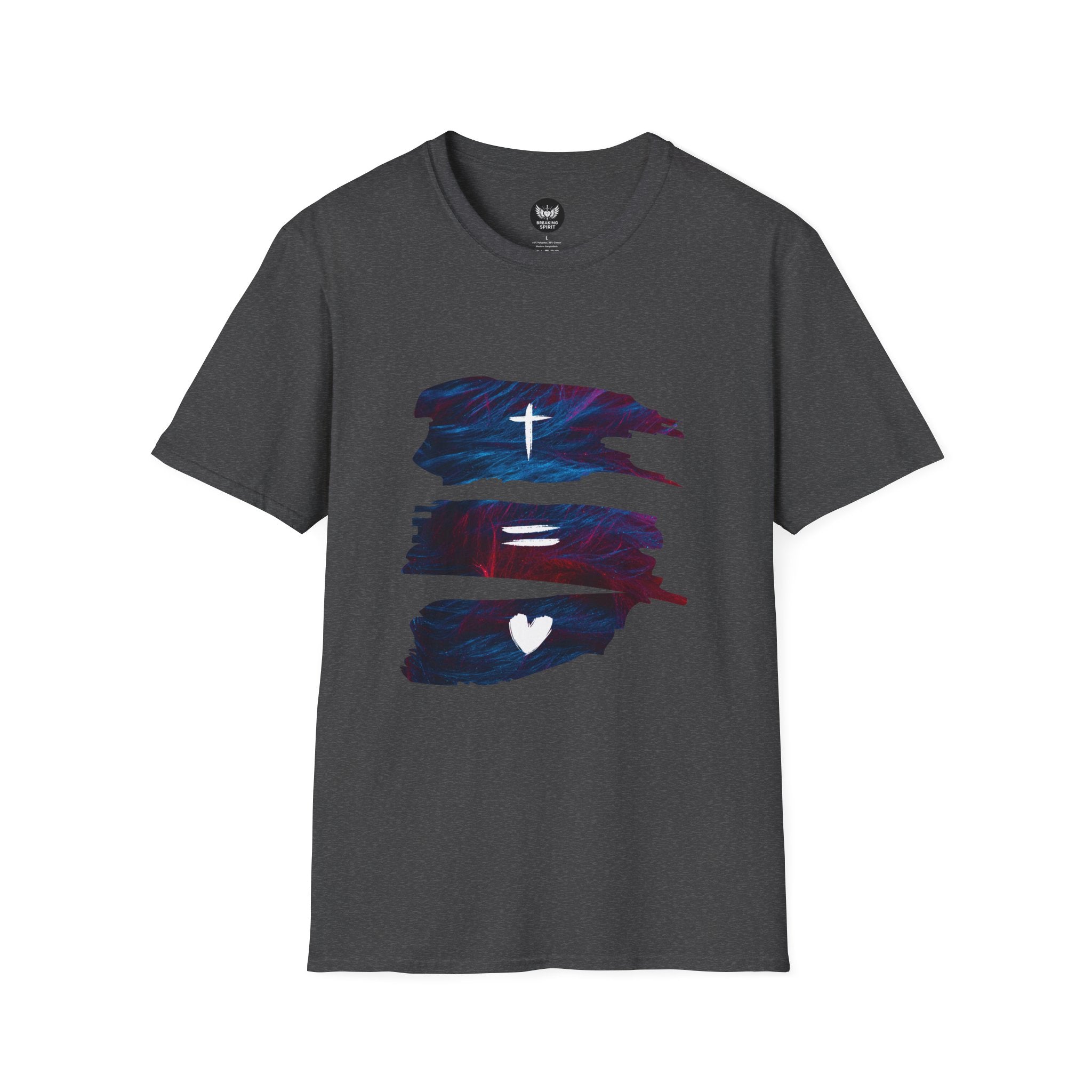 Cross, Equals, Heart shirt | Christian faith brushstroke design T-Shirt