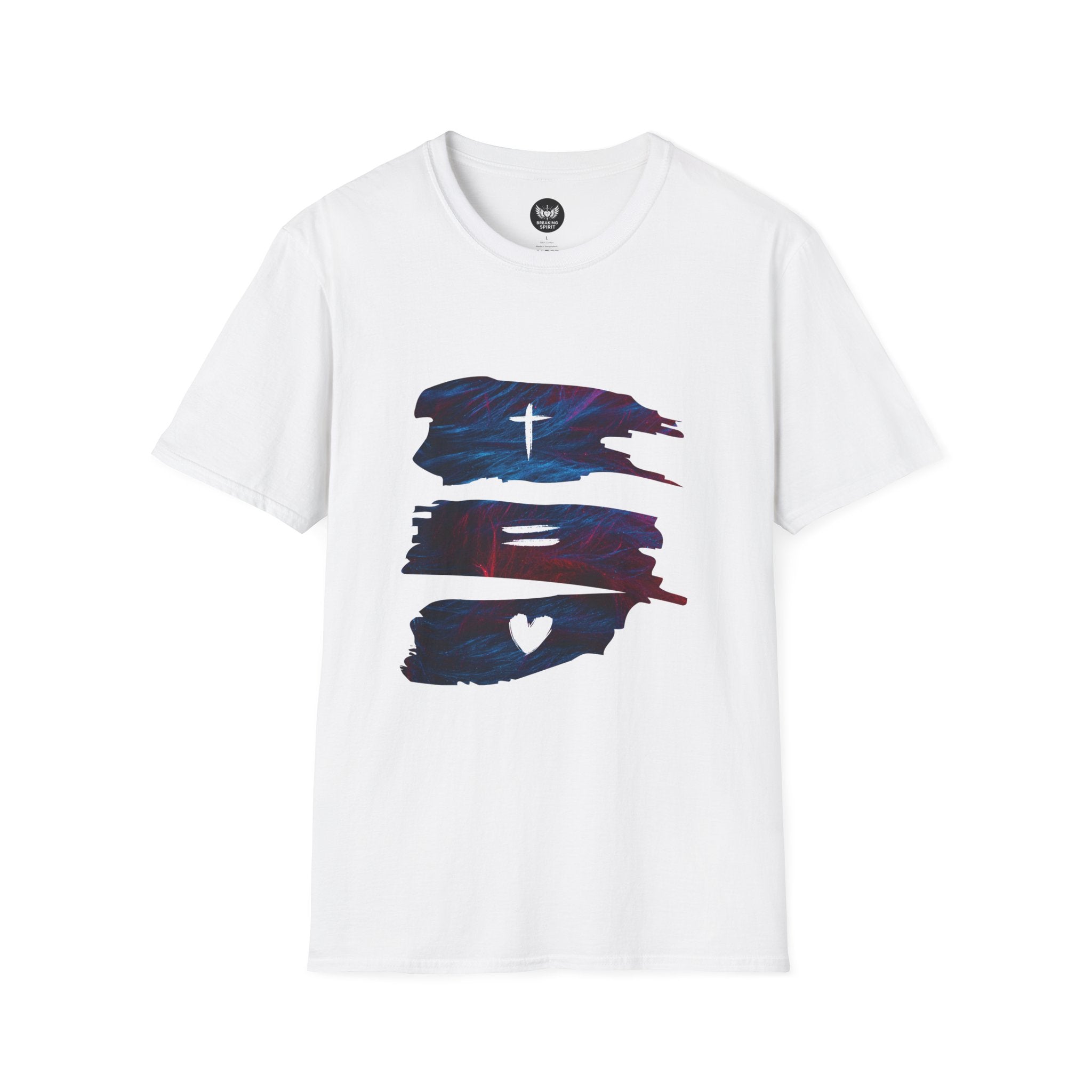 Cross, Equals, Heart shirt | Christian faith brushstroke design T-Shirt