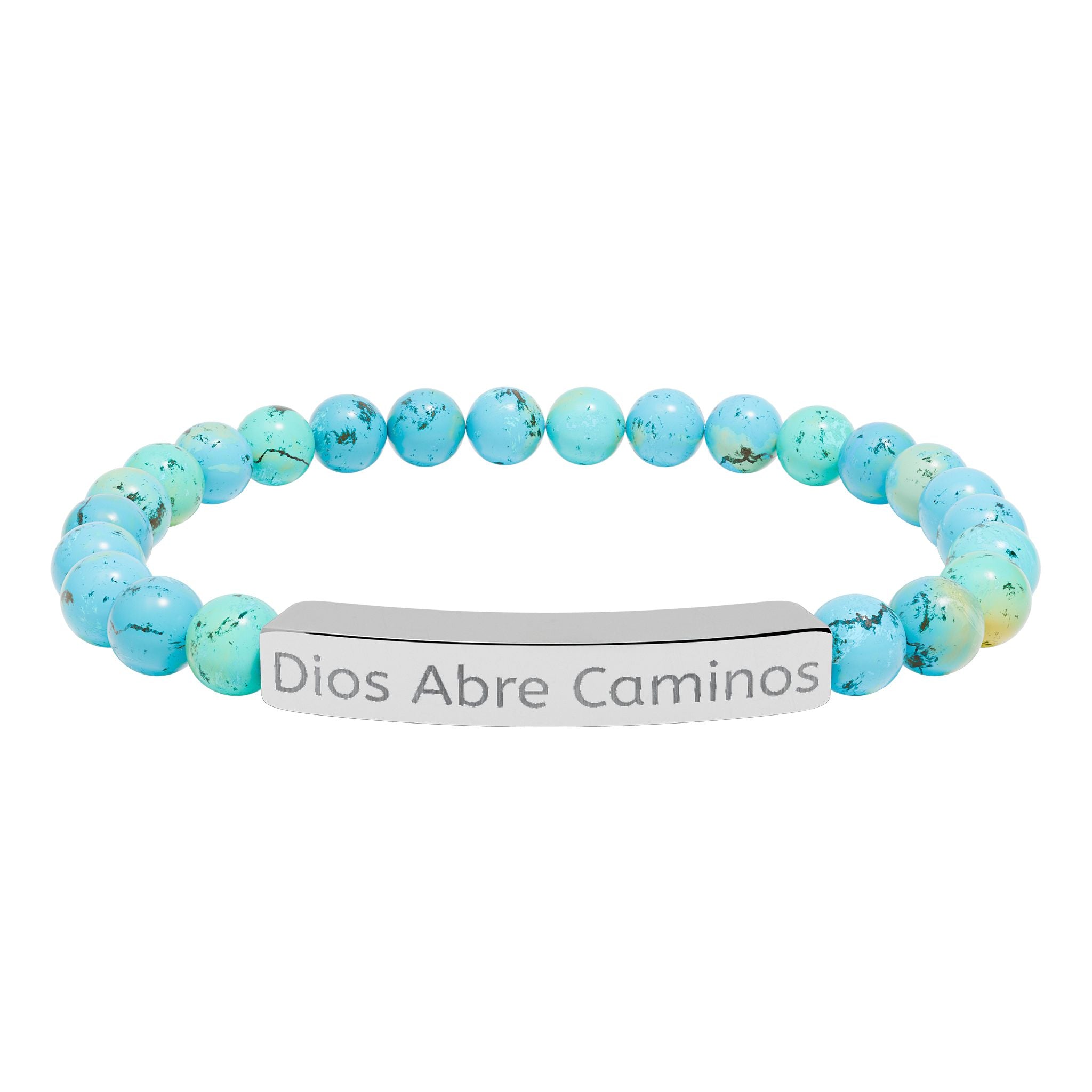 Engraved Natural Stone Stretch Bracelet — "Dios Abre Caminos" Inspirational Bar