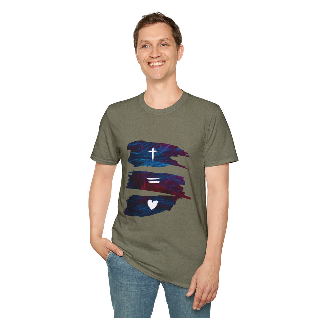 Cross, Equals, Heart shirt | Christian faith brushstroke design T-Shirt