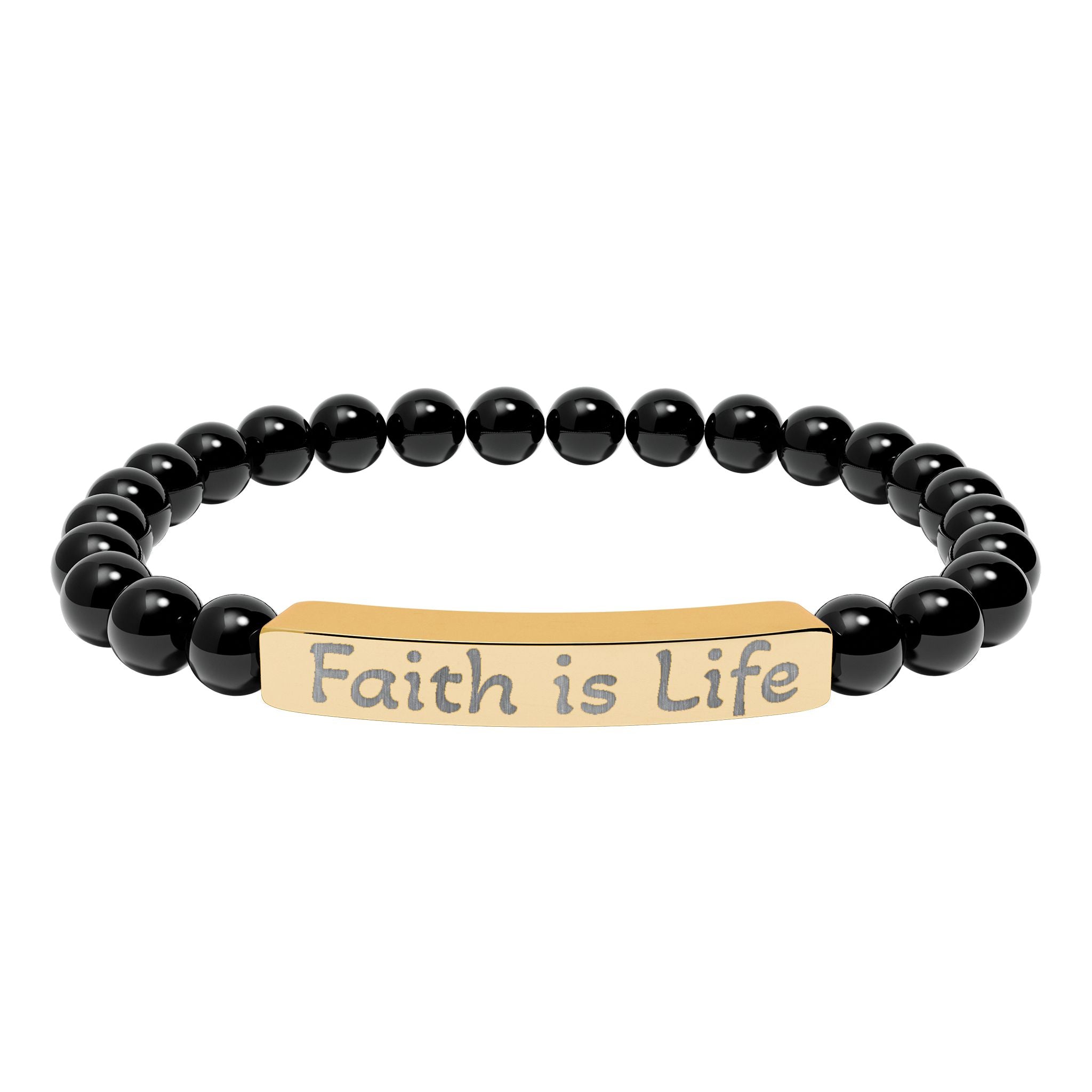 Faith is Life natural stone stretch bracelet | engraved bar bracelet