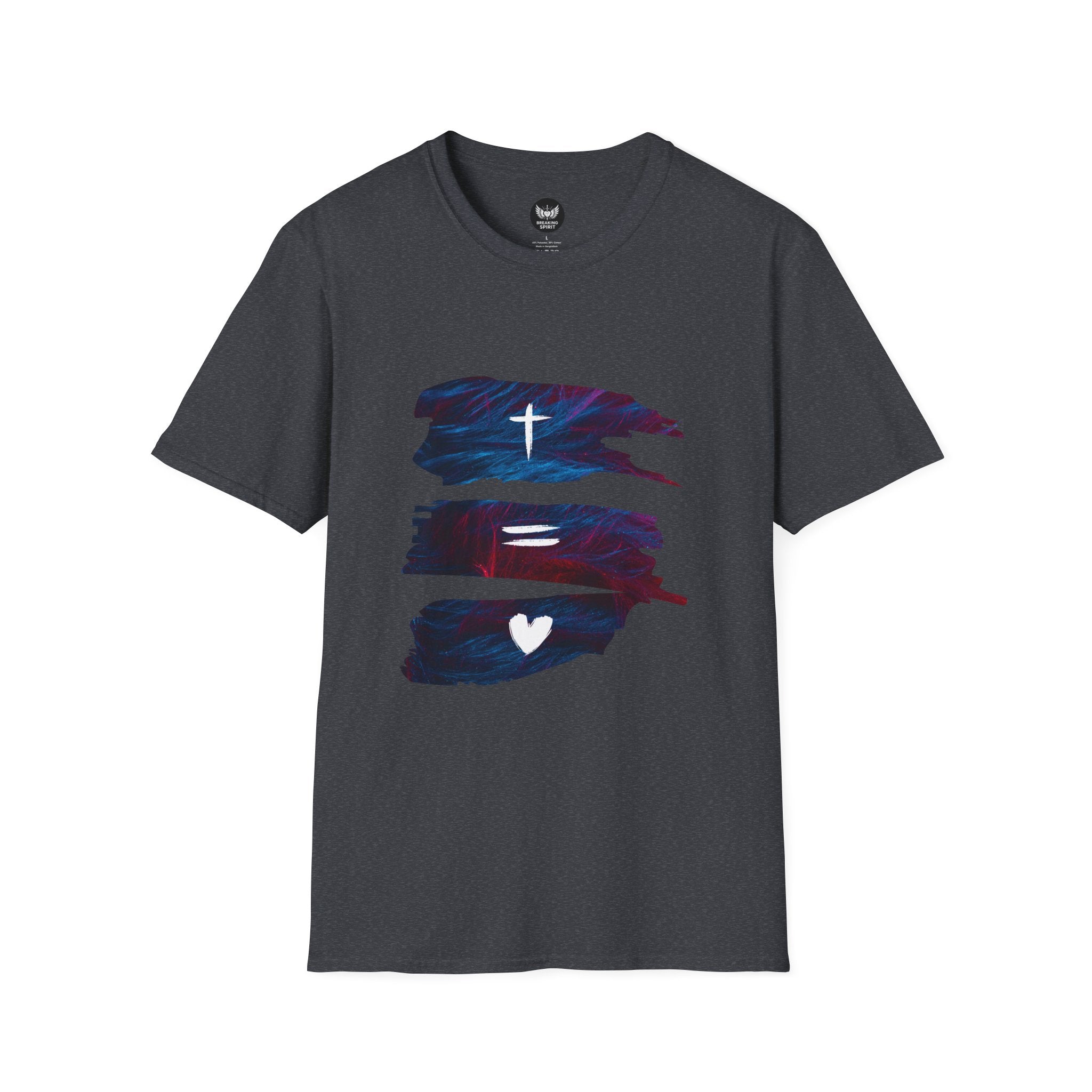 Cross, Equals, Heart shirt | Christian faith brushstroke design T-Shirt