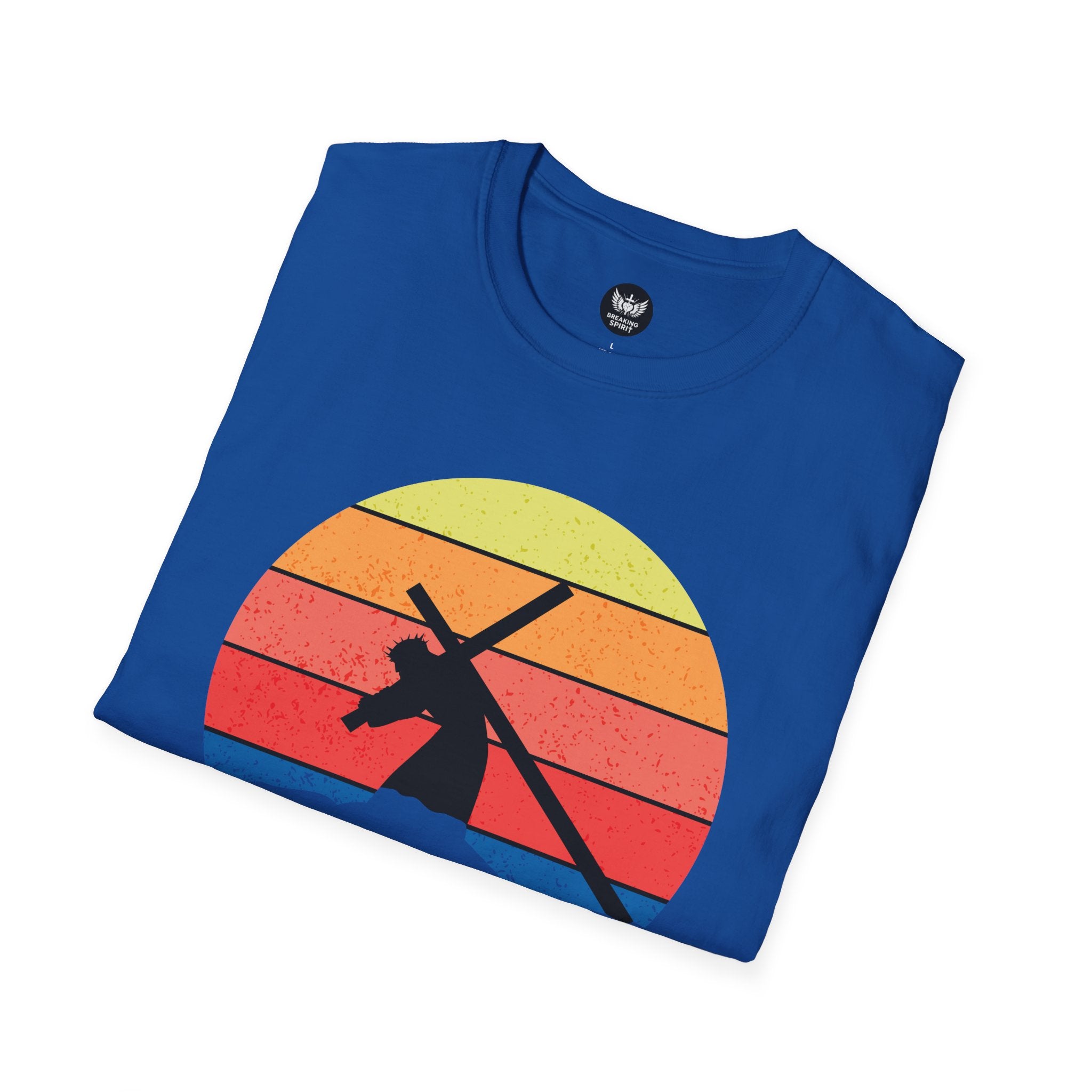 Jesus Saves Tee — Retro Sunset Cross Silhouette Christian T-Shirt