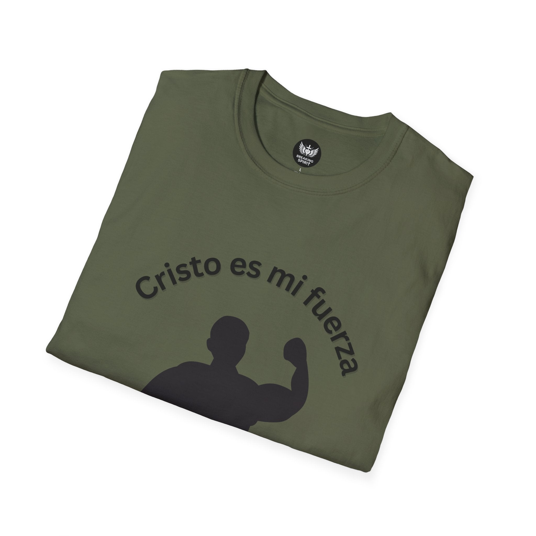 Camiseta Cristo Es Mi Fuerza — Camiseta cristiana en español con silueta de hombre fuerte