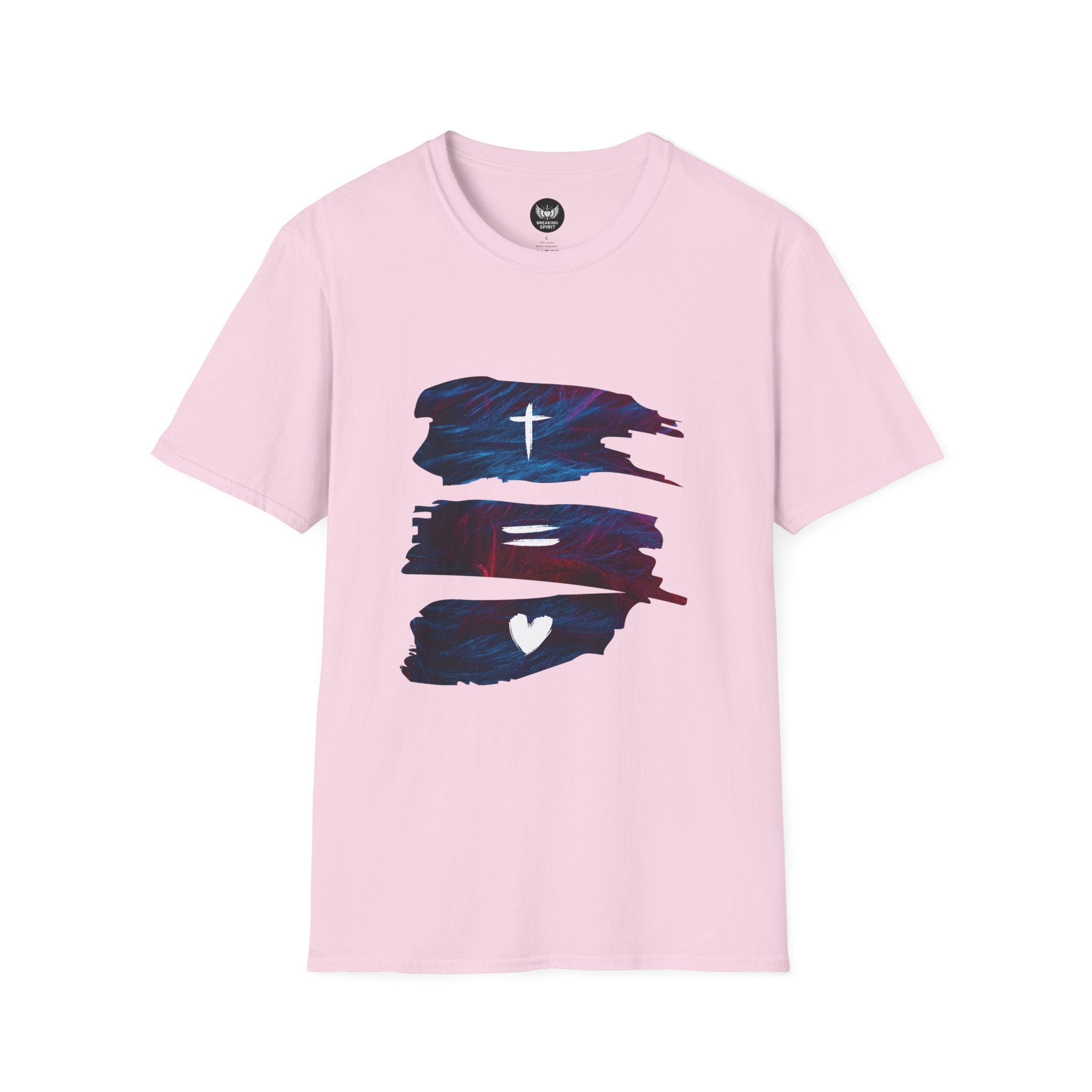 Cross, Equals, Heart shirt | Christian faith brushstroke design T-Shirt