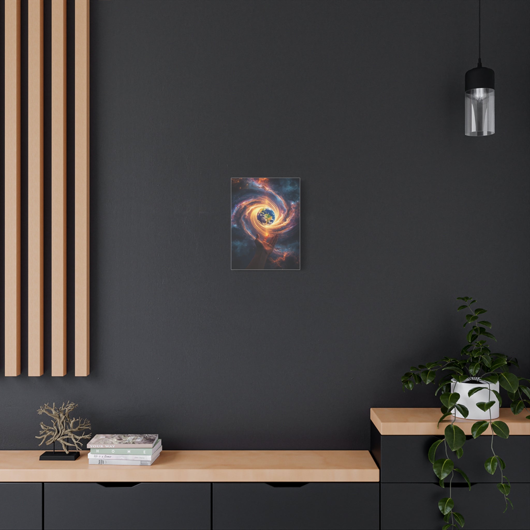 Cosmic Hands Earth Art Canvas — Surreal Galaxy Wall Decor