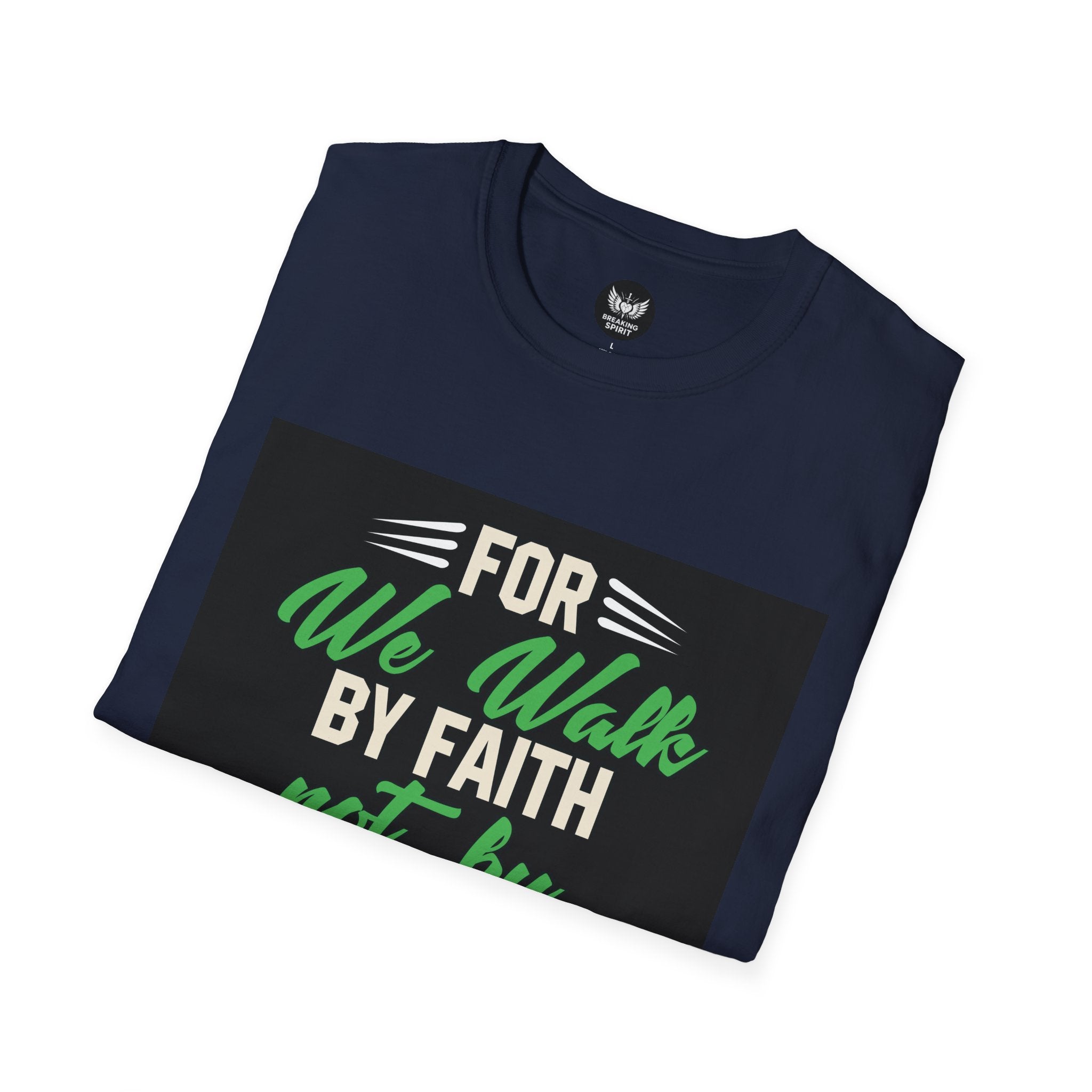 Camiseta de fe — Camiseta gráfica cristiana "Porque por fe andamos, no por vista"