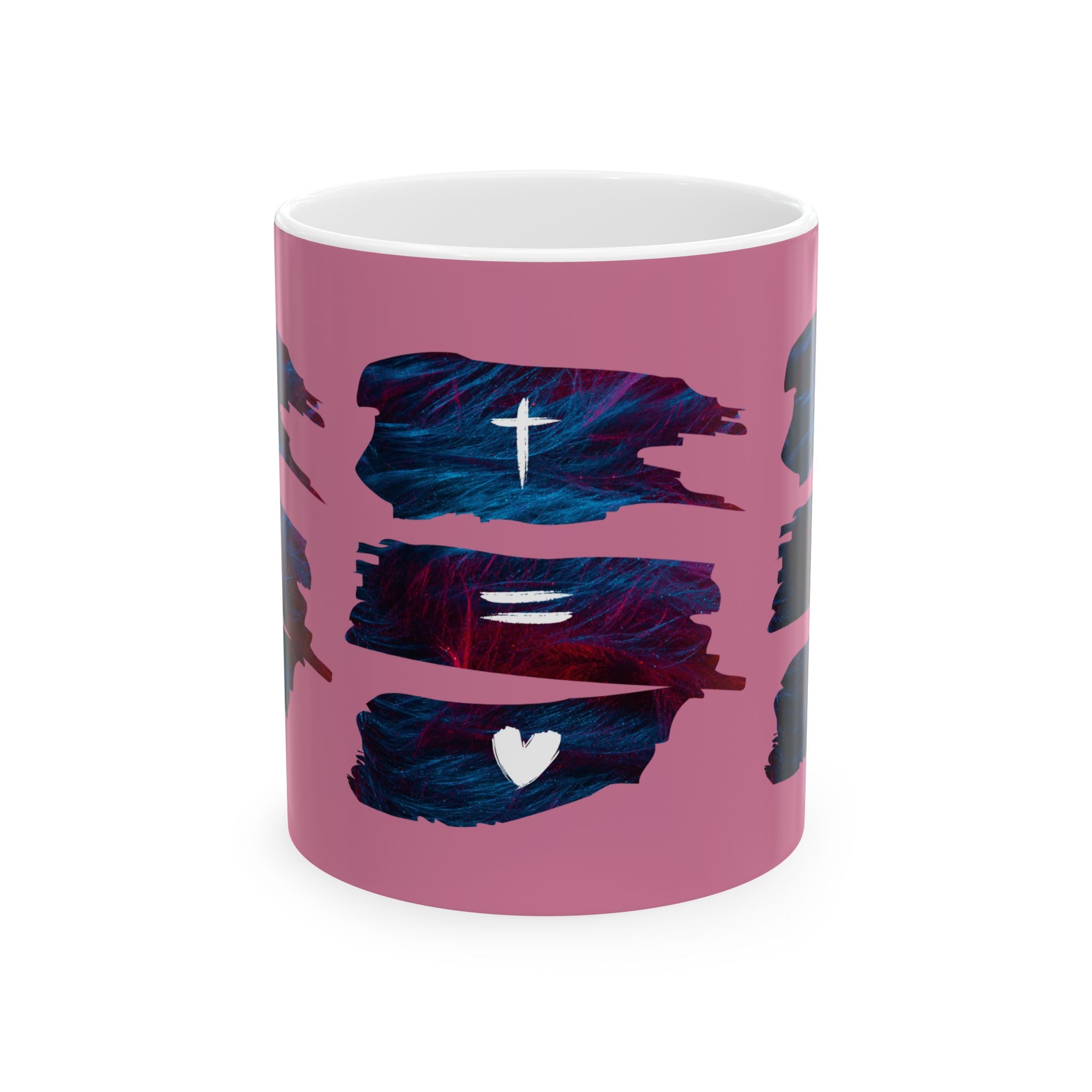 Christian Faith Symbols Ceramic Mug – Cross, Equals, Heart Design (11oz & 15oz)