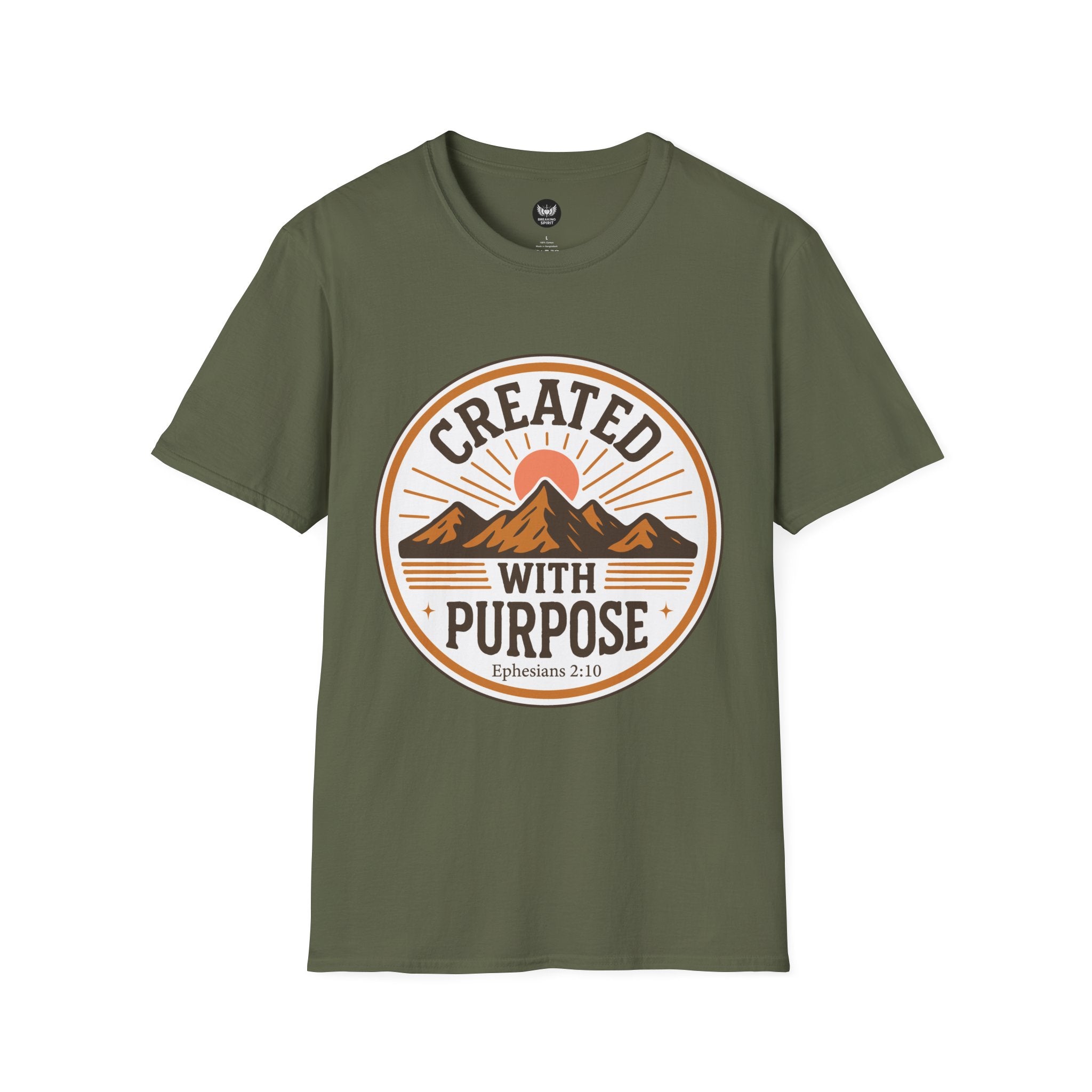 Created With Purpose T-Shirt — Christian Faith Mountain Graphic (Ephesians 2:10)