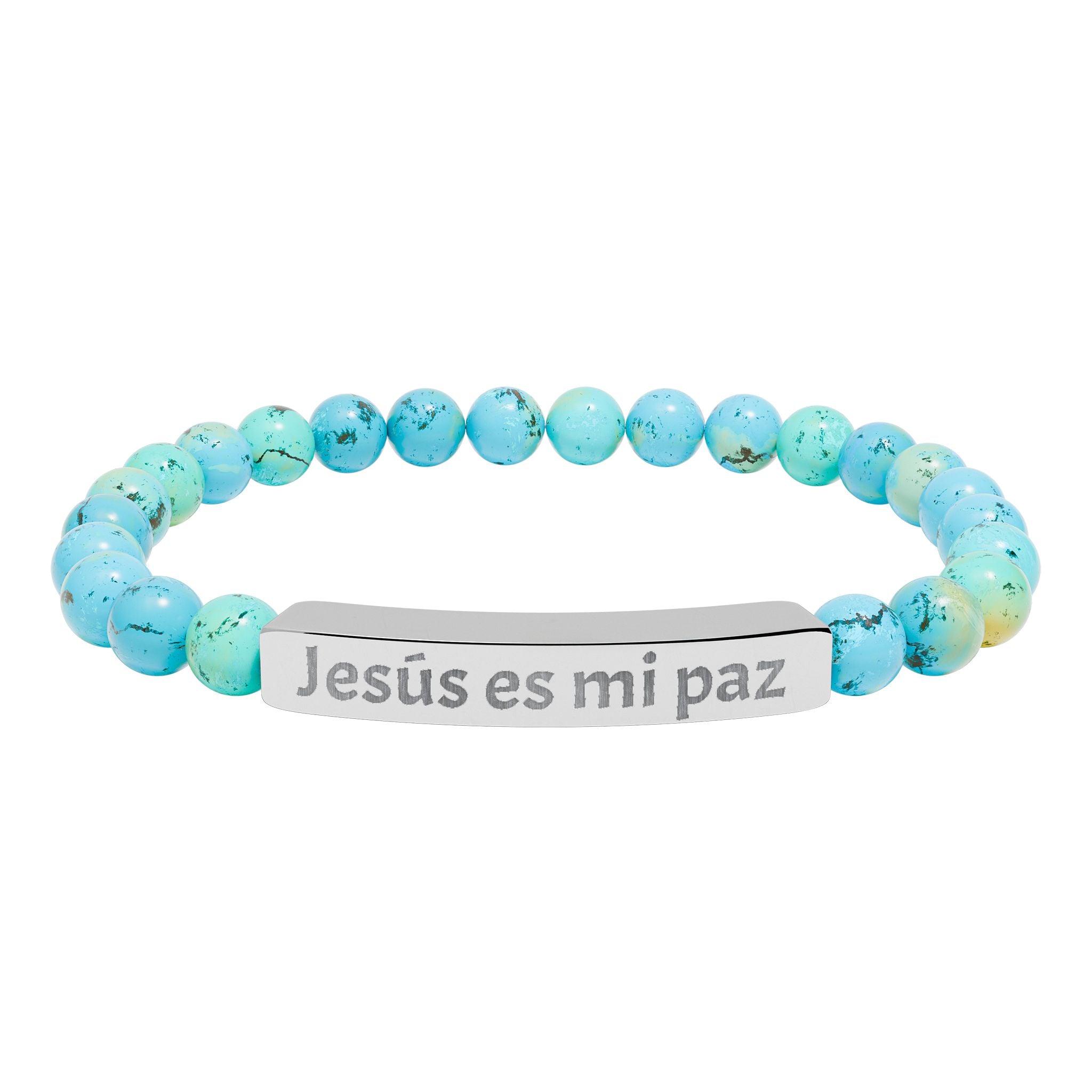 Engraved 'Jesús es mi paz' Natural Stone Bar Bracelet