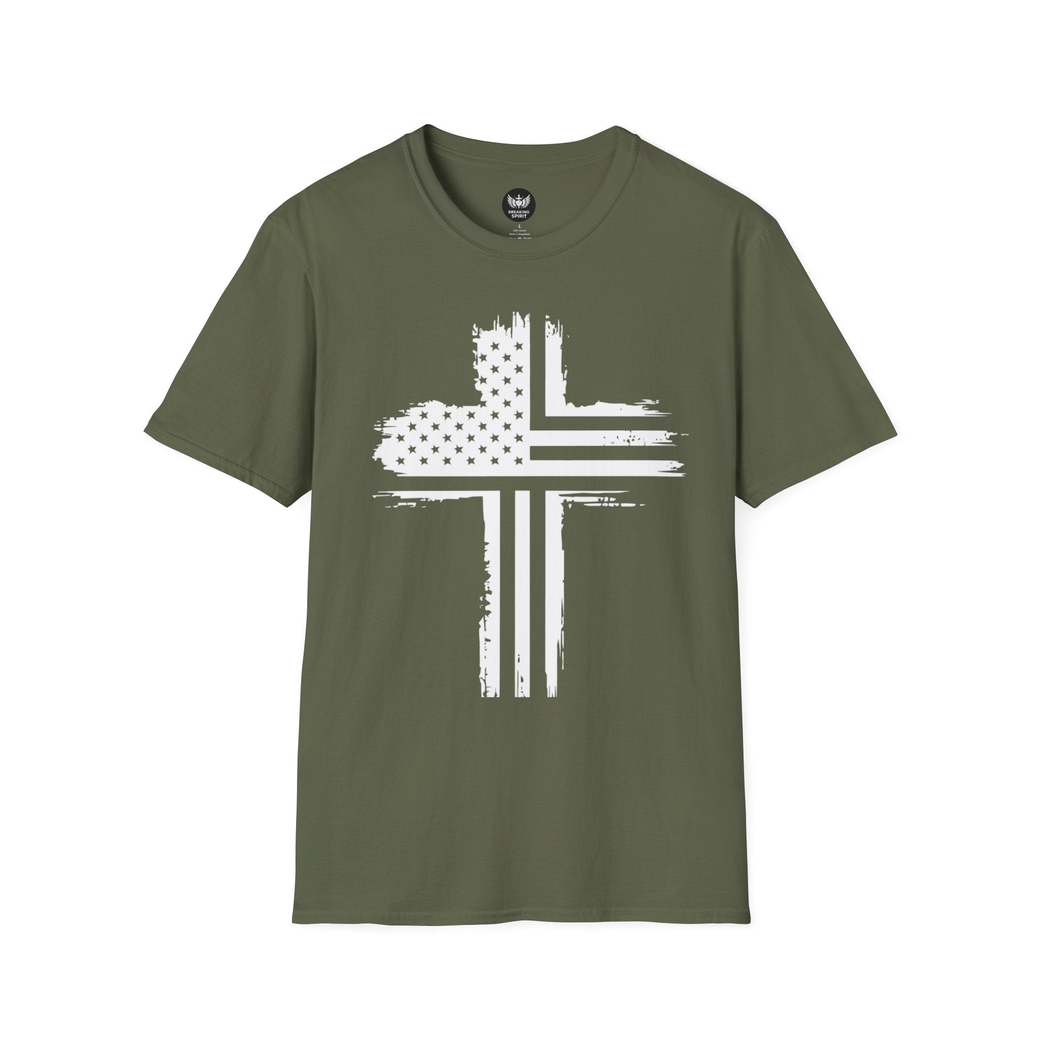 Patriotic Cross T-Shirt — Distressed American Flag Christian Tee
