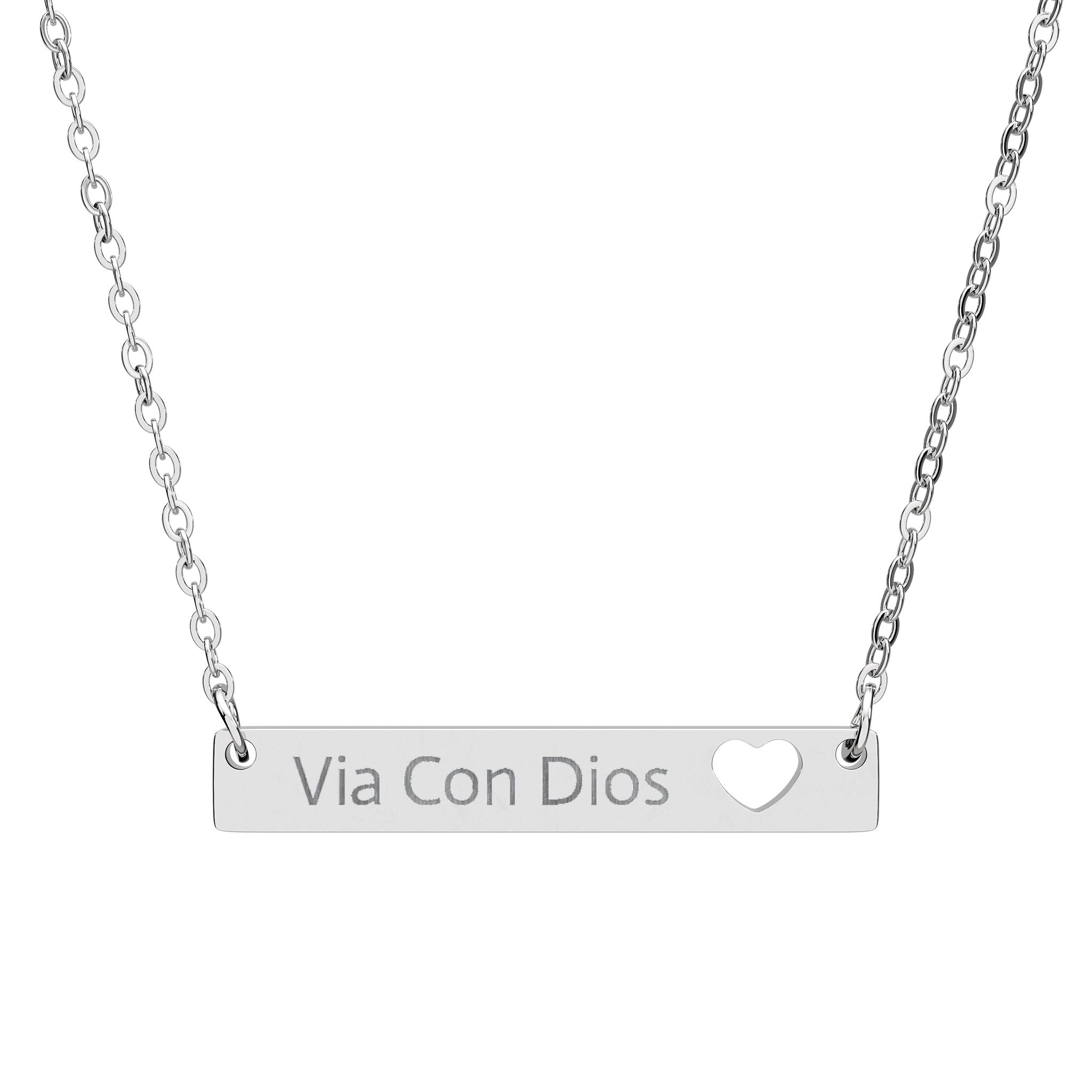 Engraved Bar Necklace with Cutout Heart – Personalized ‘Via Con Dios’ Jewelry