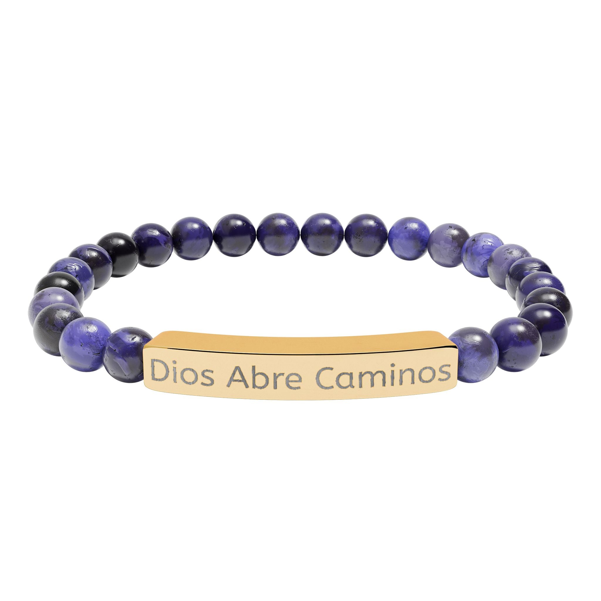 Engraved Natural Stone Stretch Bracelet — "Dios Abre Caminos" Inspirational Bar