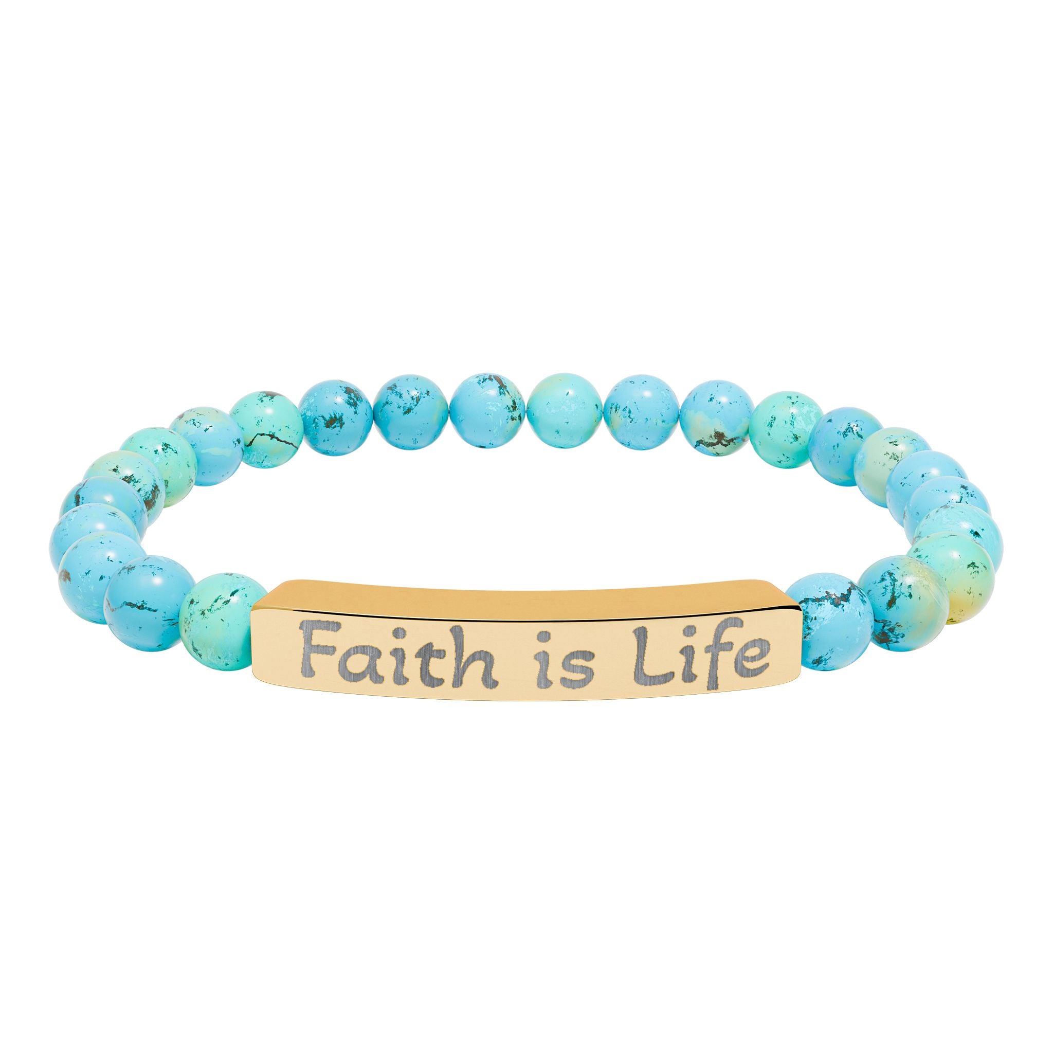 Faith is Life natural stone stretch bracelet | engraved bar bracelet