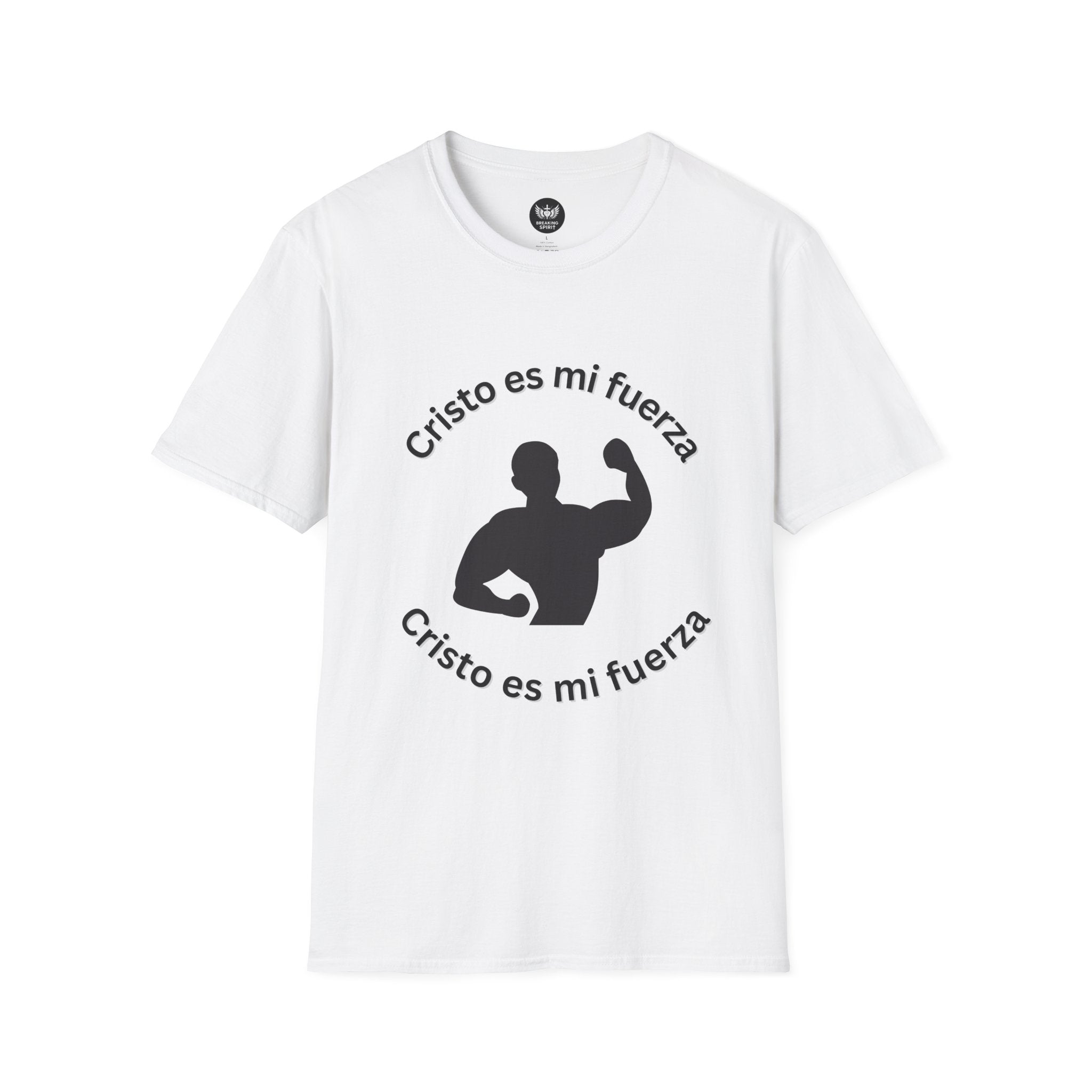 Cristo Es Mi Fuerza Tee — Spanish Christian Faith T-Shirt with Strongman Silhouette