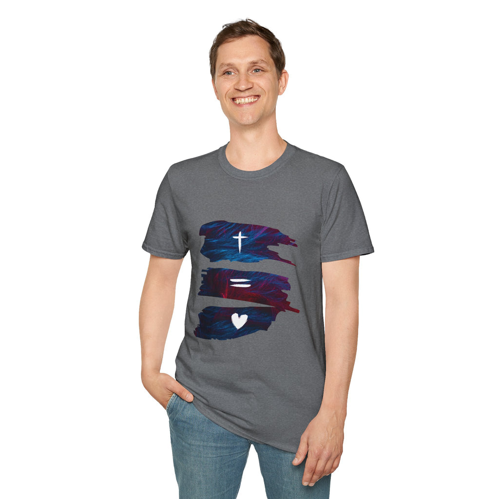 Cross, Equals, Heart shirt | Christian faith brushstroke design T-Shirt