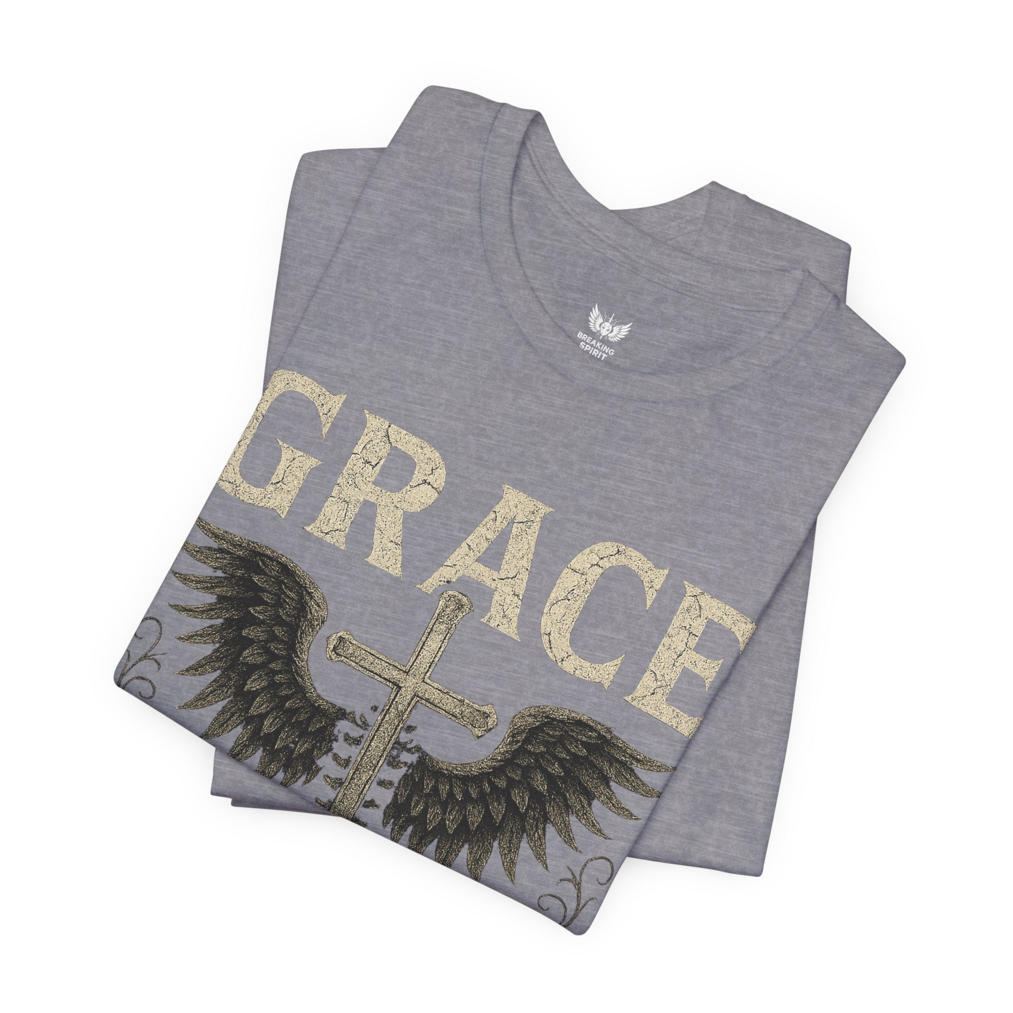 Camiseta "La gracia es mi soporte" | Camiseta de fe cristiana, Cruz vertical desgastada