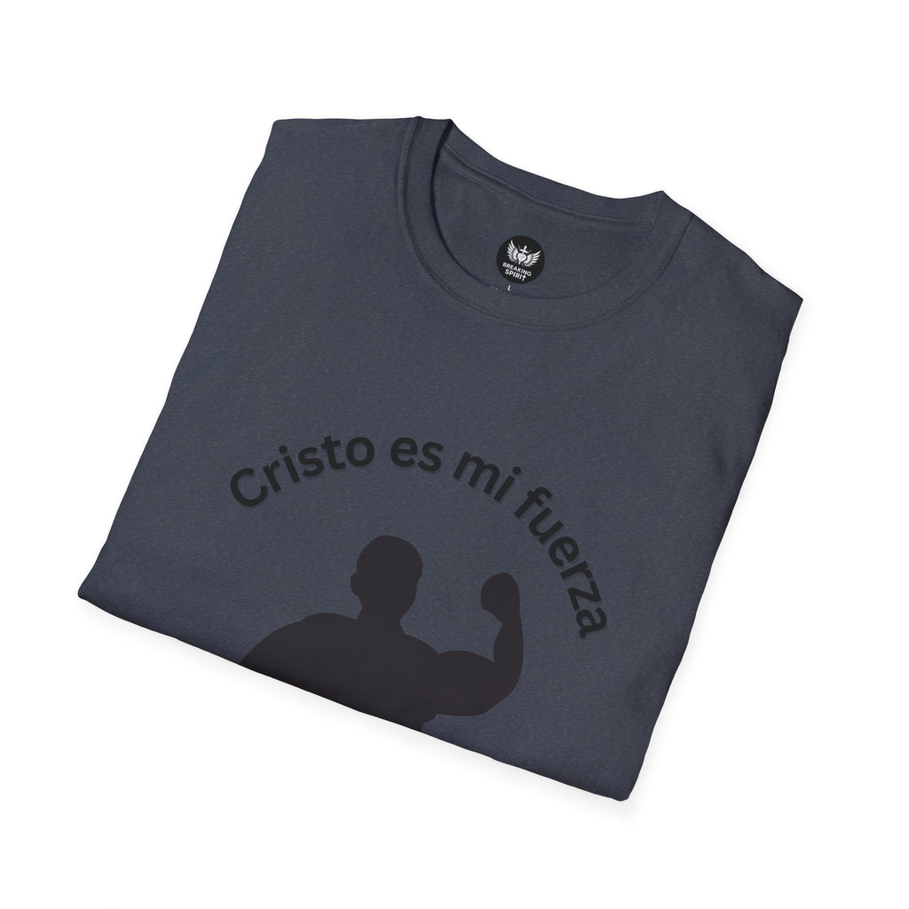 Camiseta Cristo Es Mi Fuerza — Camiseta cristiana en español con silueta de hombre fuerte