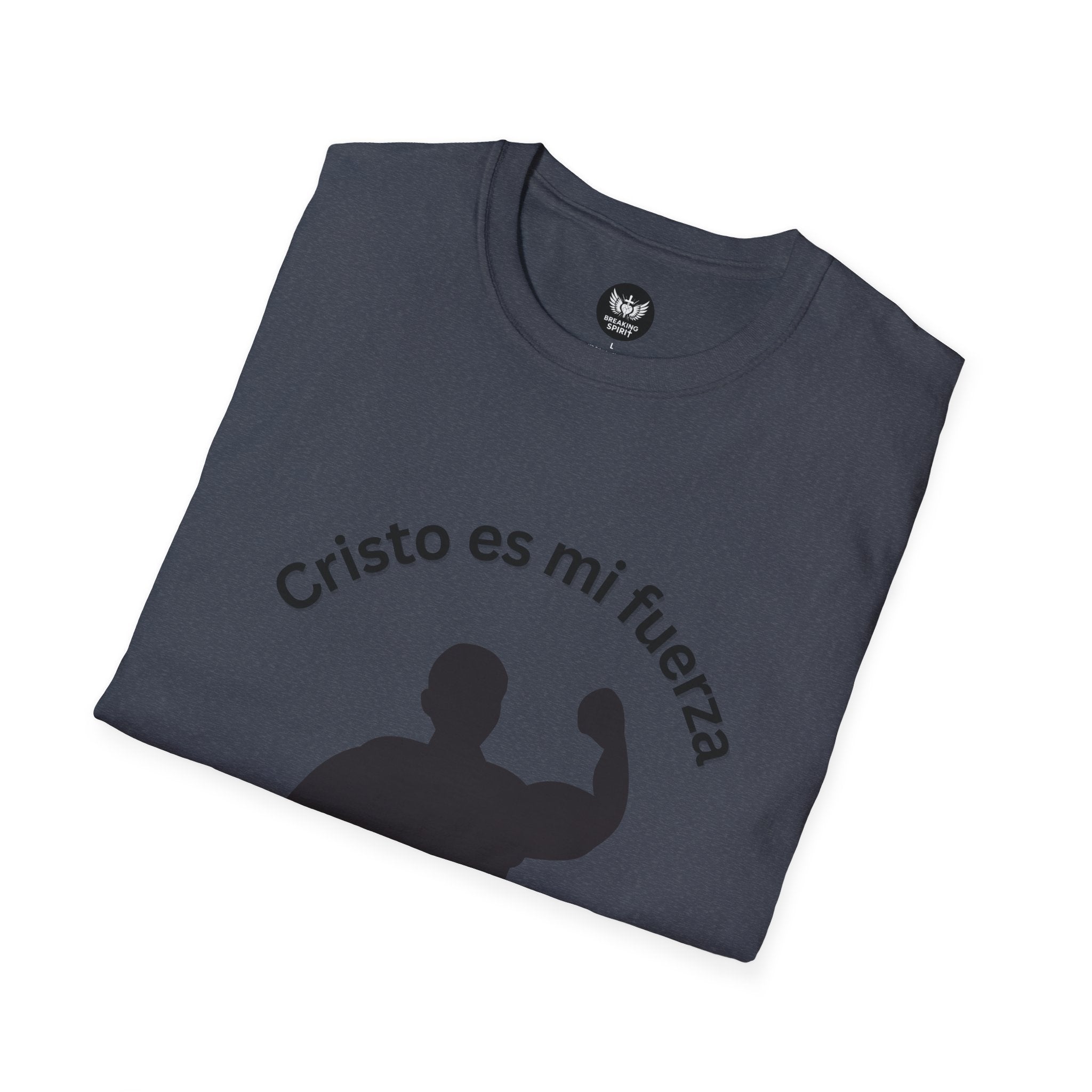 Camiseta Cristo Es Mi Fuerza — Camiseta cristiana en español con silueta de hombre fuerte