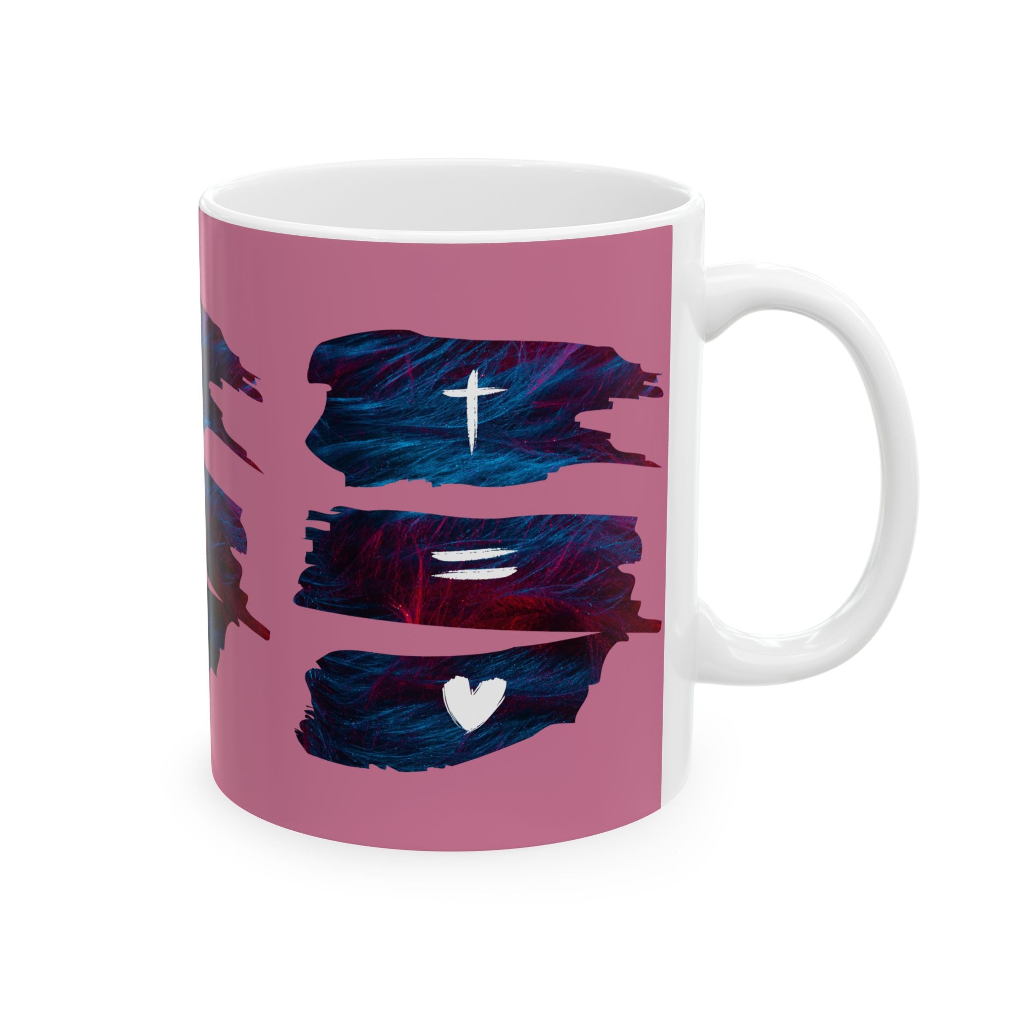 Christian Faith Symbols Ceramic Mug – Cross, Equals, Heart Design (11oz & 15oz)