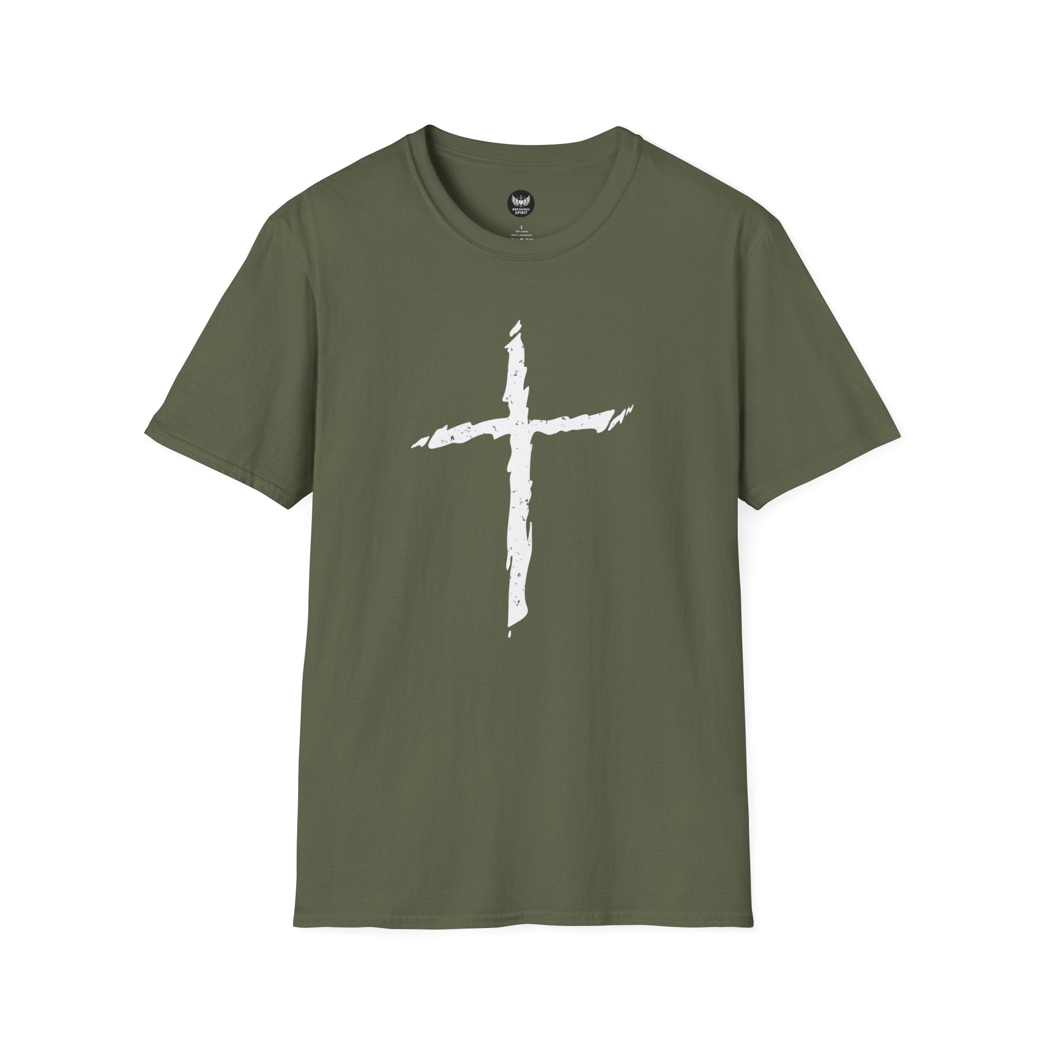 Brushstroke Cross T-Shirt — Minimal Christian Faith Tee