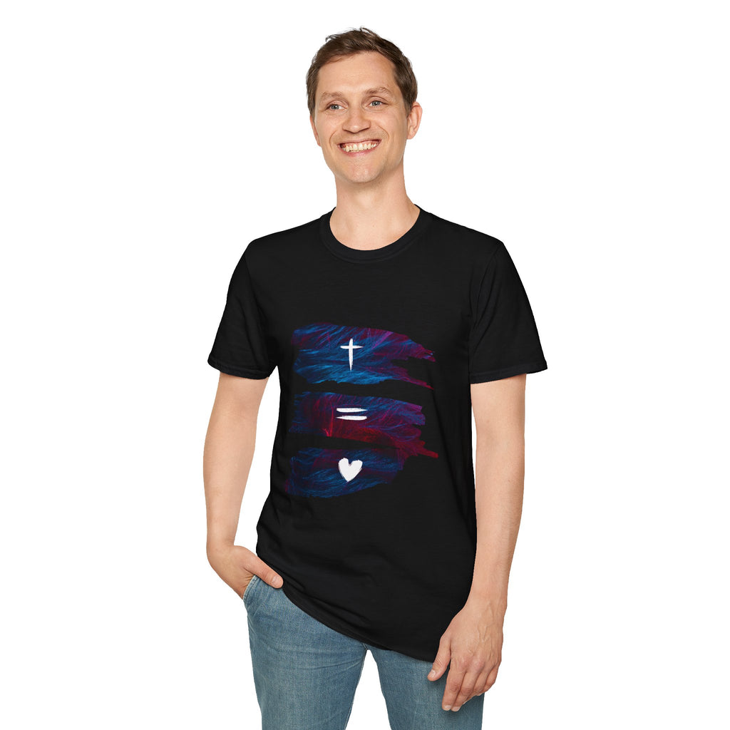 Cross, Equals, Heart shirt | Christian faith brushstroke design T-Shirt