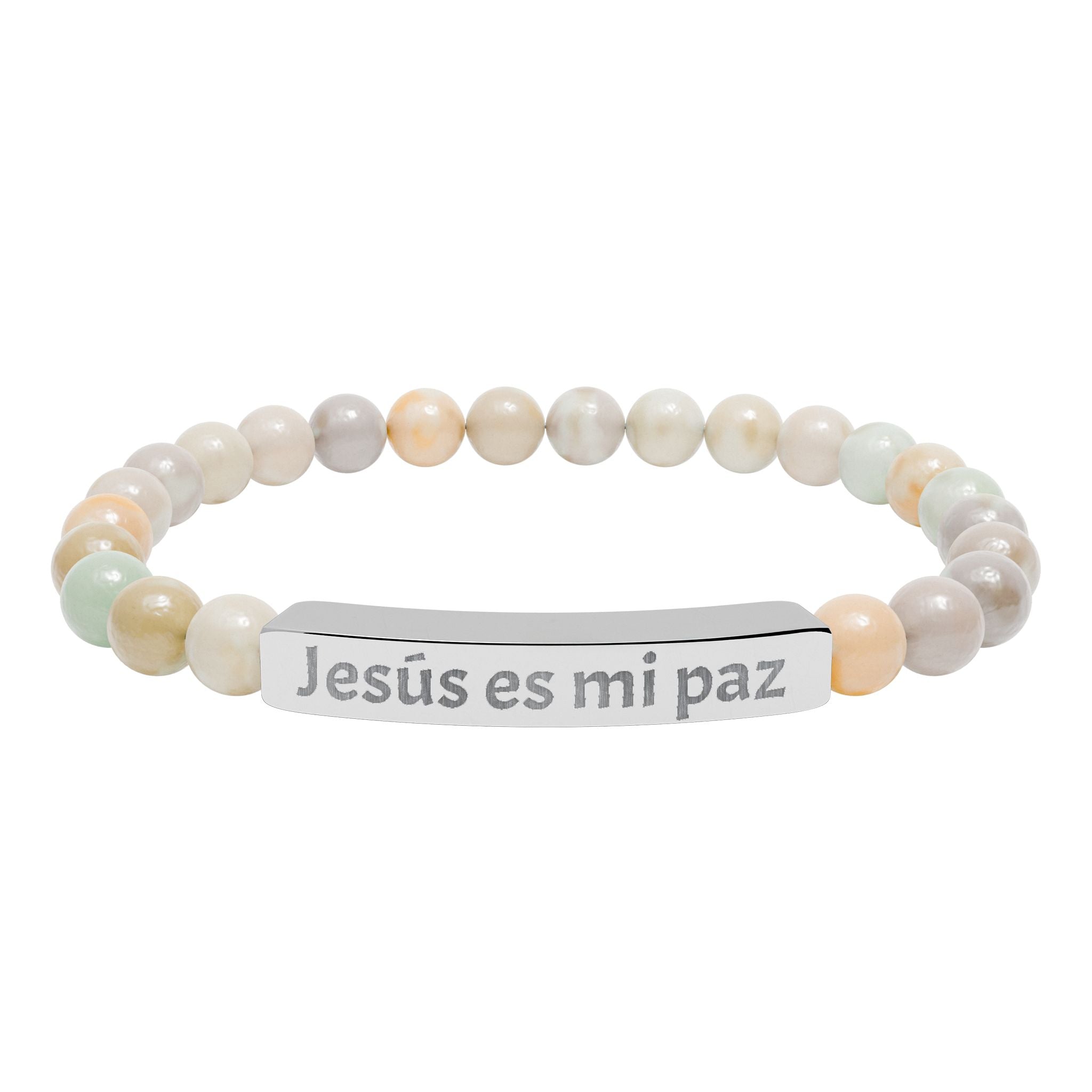 Engraved 'Jesús es mi paz' Natural Stone Bar Bracelet
