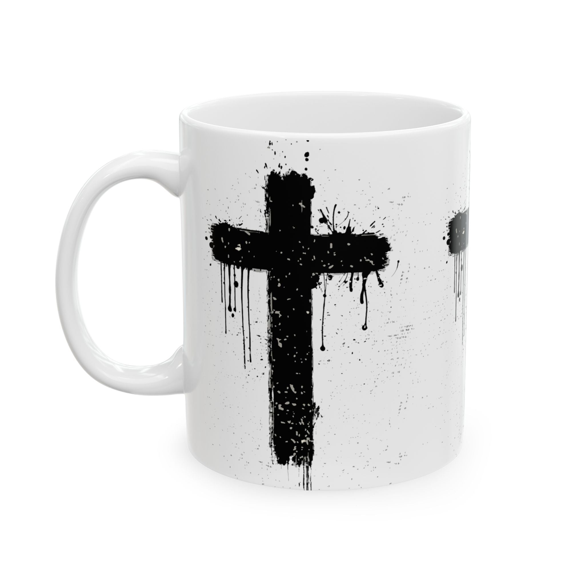 Grunge Black Cross Ceramic Mug – Gothic Christian Coffee Cup (11oz/15oz)