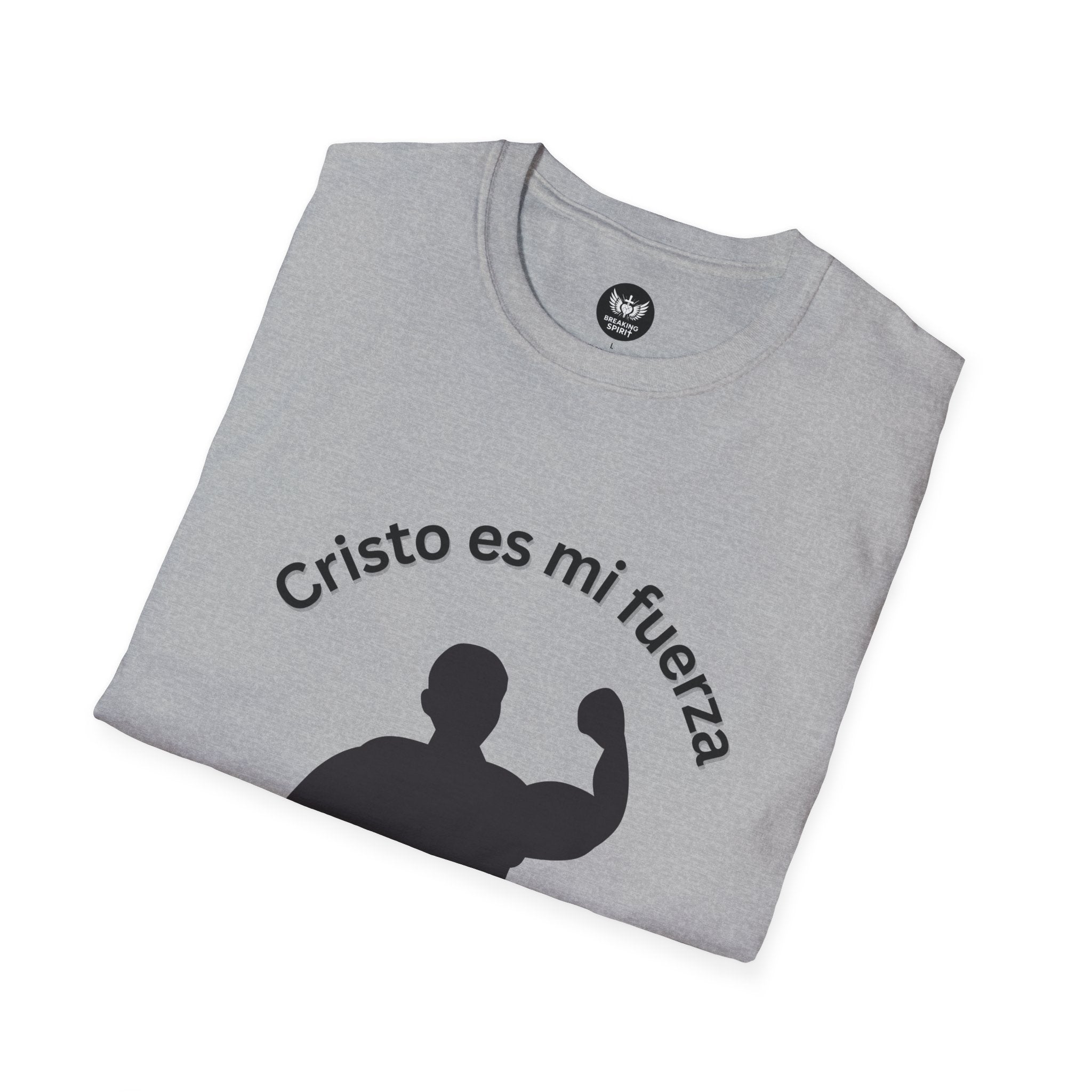 Camiseta Cristo Es Mi Fuerza — Camiseta cristiana en español con silueta de hombre fuerte