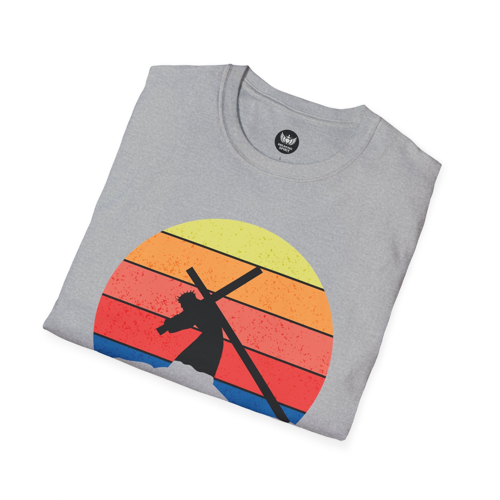 Jesus Saves Tee — Retro Sunset Cross Silhouette Christian T-Shirt