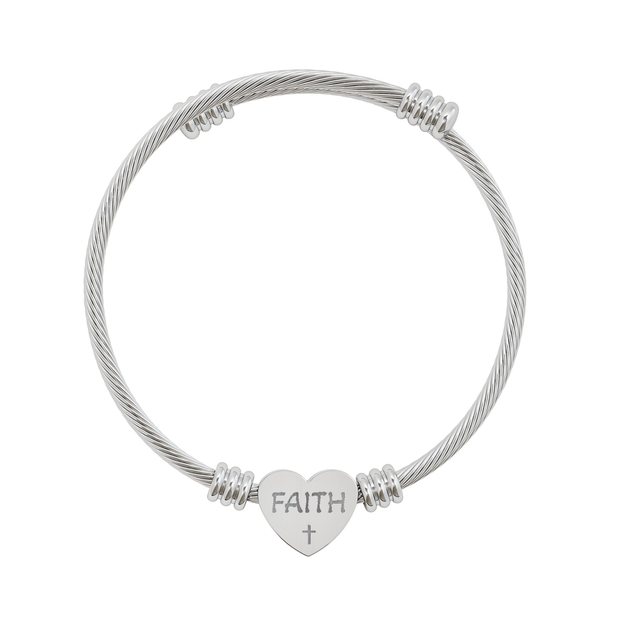 Faith Heart Cuff Bracelet | Engraved Heart Bracelet, Silver or Gold
