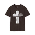 Patriotic Cross T-Shirt — Distressed American Flag Christian Tee