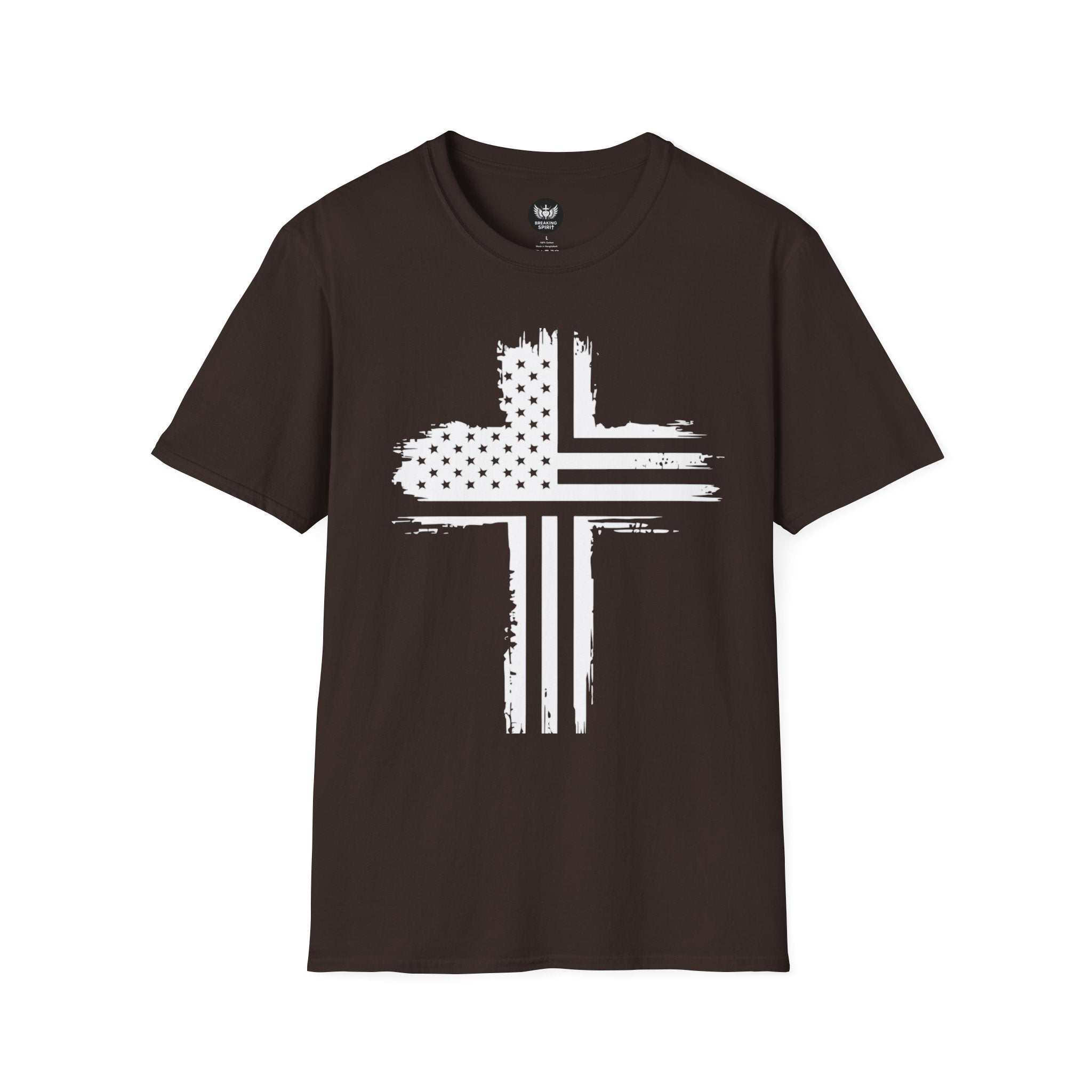 Patriotic Cross T-Shirt — Distressed American Flag Christian Tee