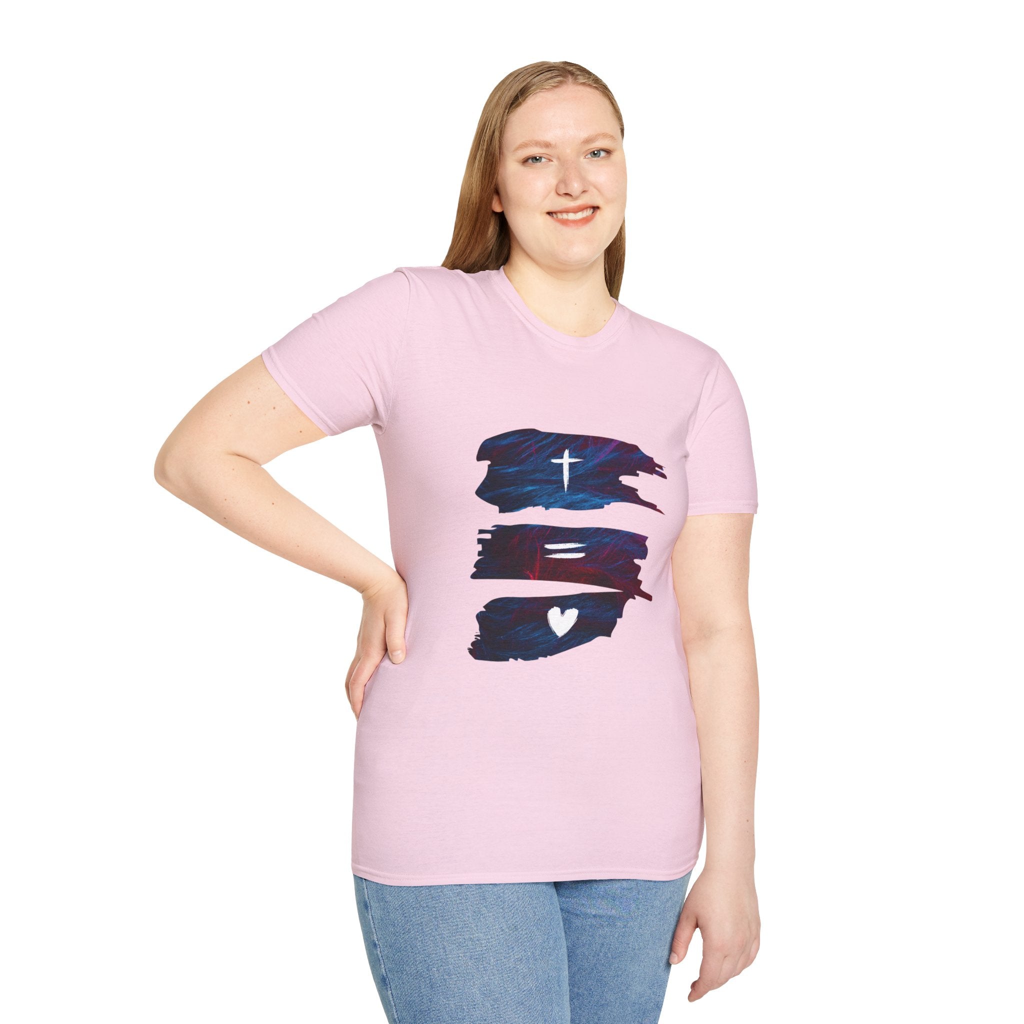 Cross, Equals, Heart shirt | Christian faith brushstroke design T-Shirt