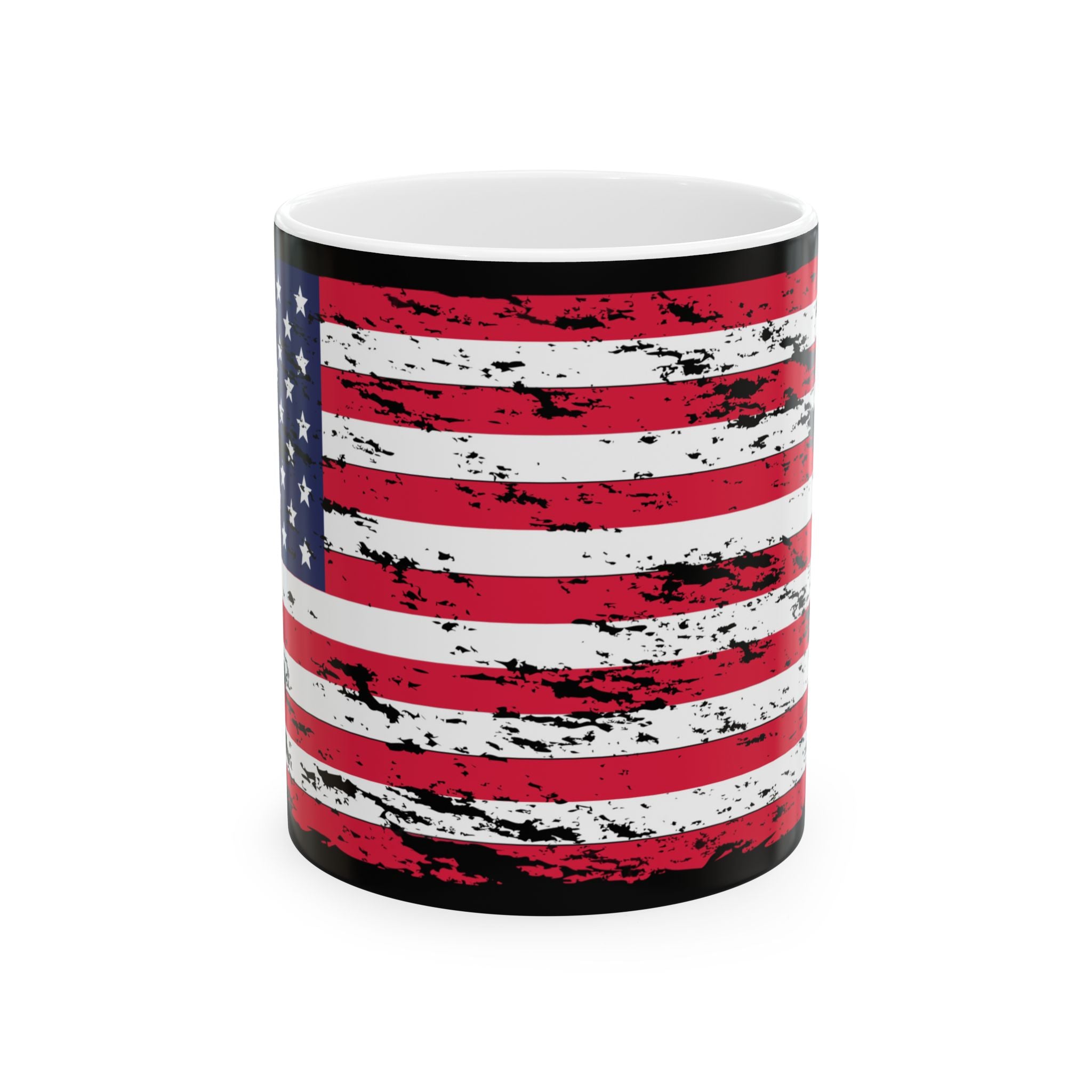 Distressed American Flag Ceramic Mug — Patriotic Coffee Cup (11oz & 15oz)