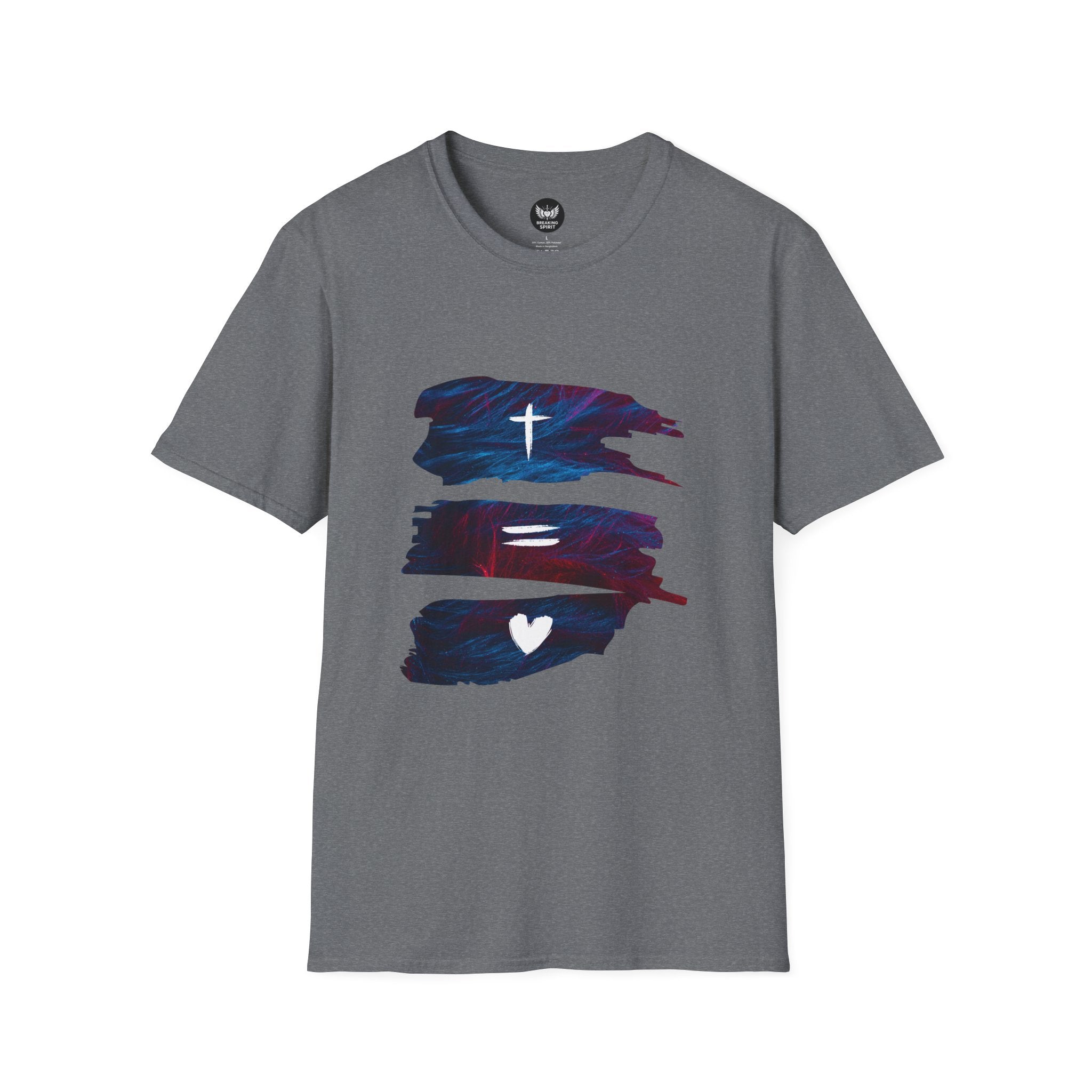 Cross, Equals, Heart shirt | Christian faith brushstroke design T-Shirt